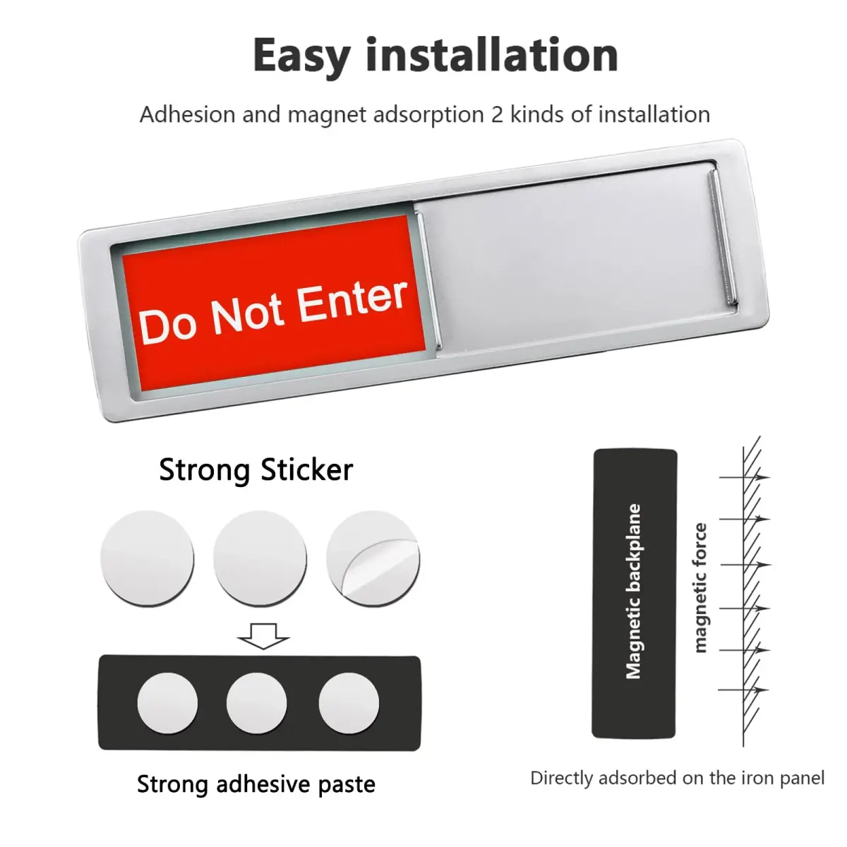 LoYinLo 'Do Not Enter' Silver Slider Sign 18cm x 5cm | Clear Privacy Indicator for Offices and Homes - view 2