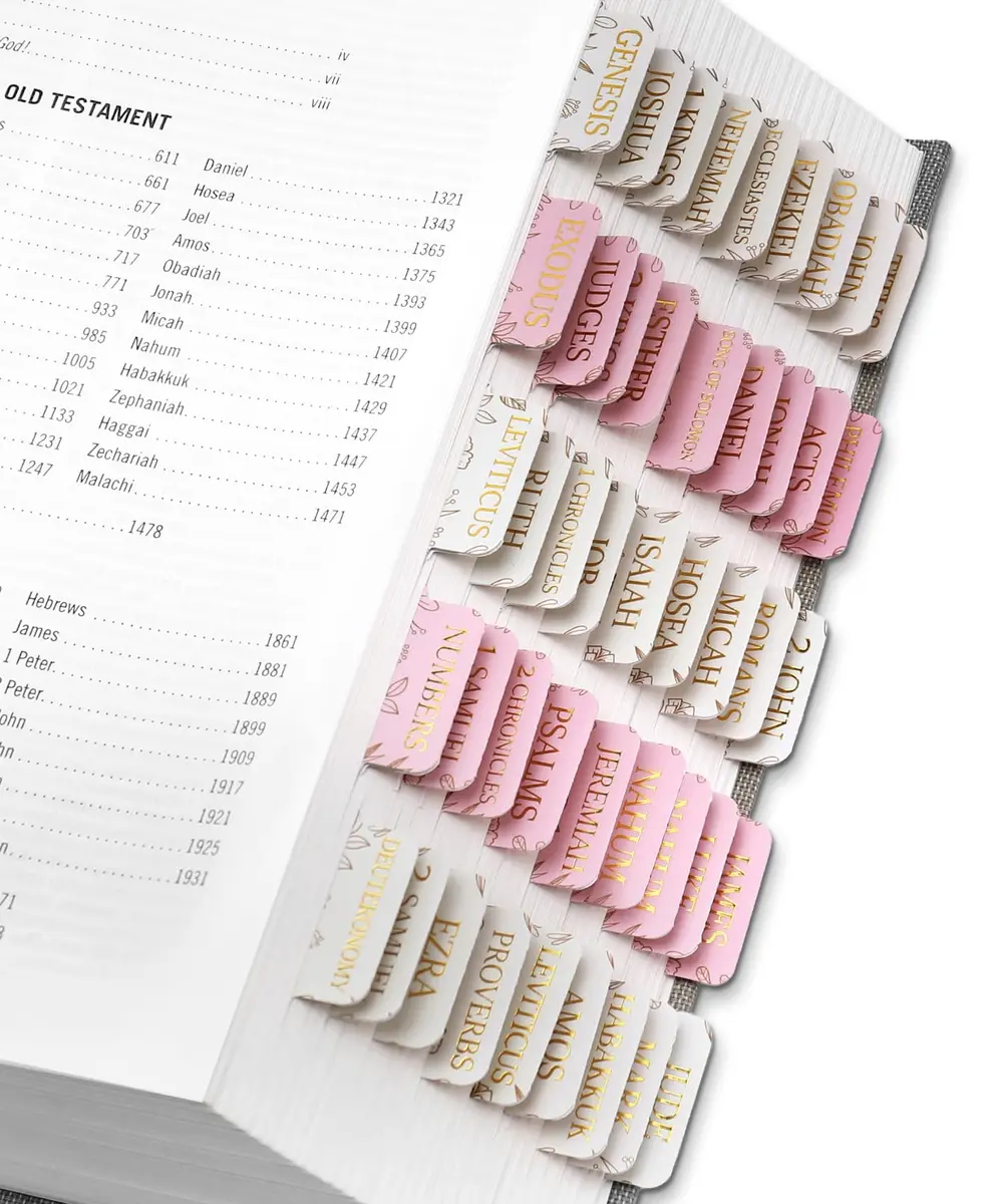 Taja Bible Tabs, 75 Large Print Index Tabs for Old & New Testament, Sketch Floral | Boho-Inspired Design - main product image