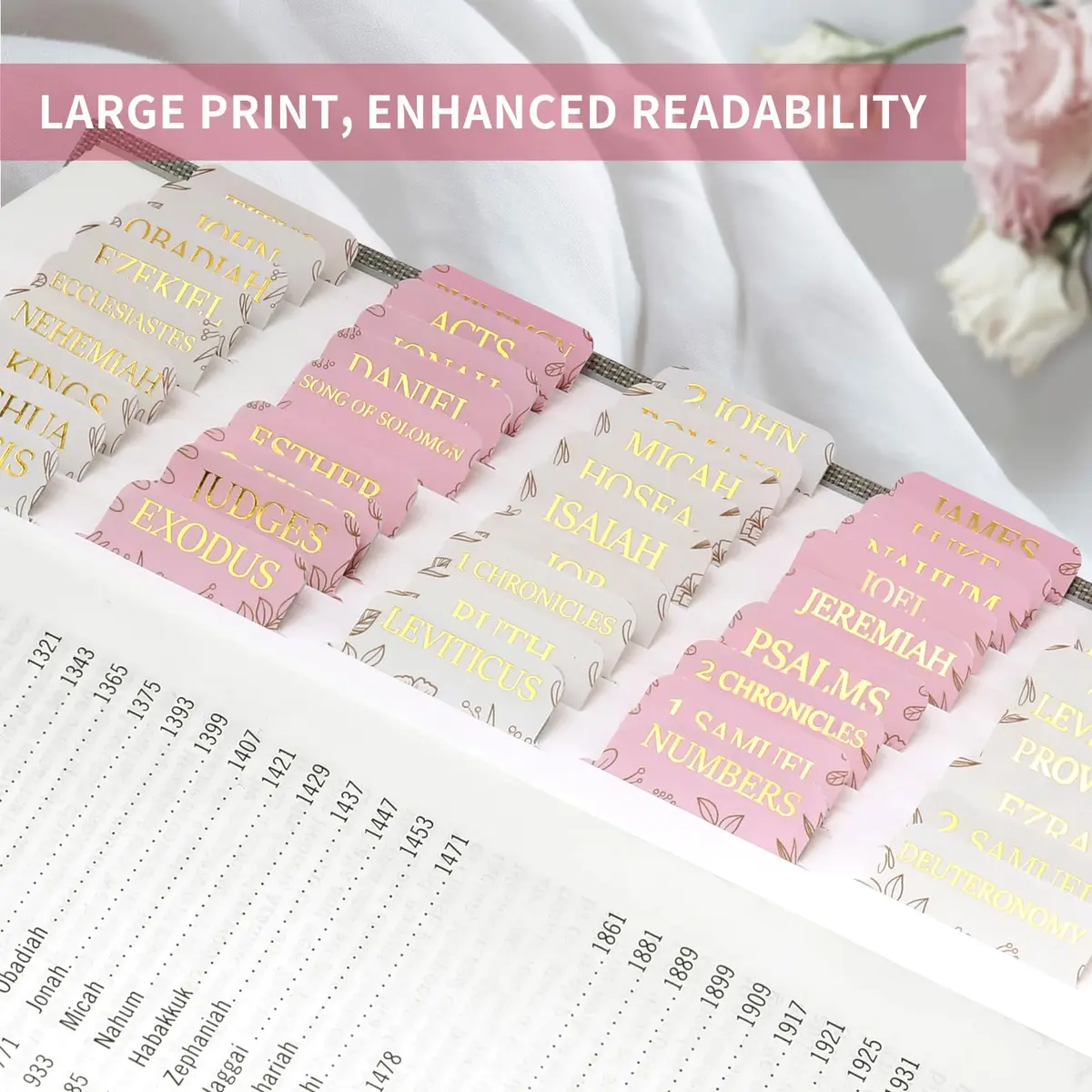 Taja Bible Tabs, 75 Large Print Index Tabs for Old & New Testament, Sketch Floral | Boho-Inspired Design - view 4