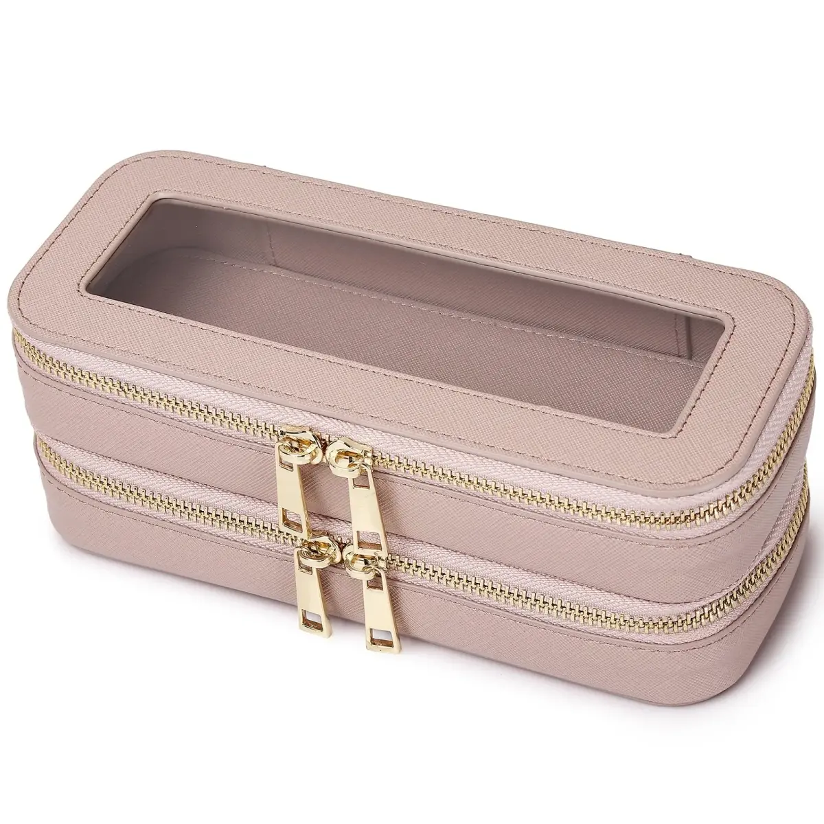 Pinkmik Double Layer Makeup Bag, Pink, Double SLIM | Travel Brush Holder Organizer - main product image
