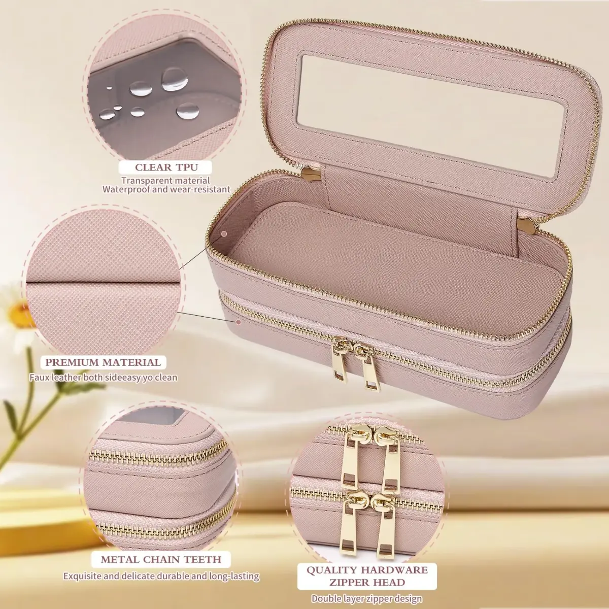 Pinkmik Double Layer Makeup Bag, Pink, Double SLIM | Travel Brush Holder Organizer - view 6