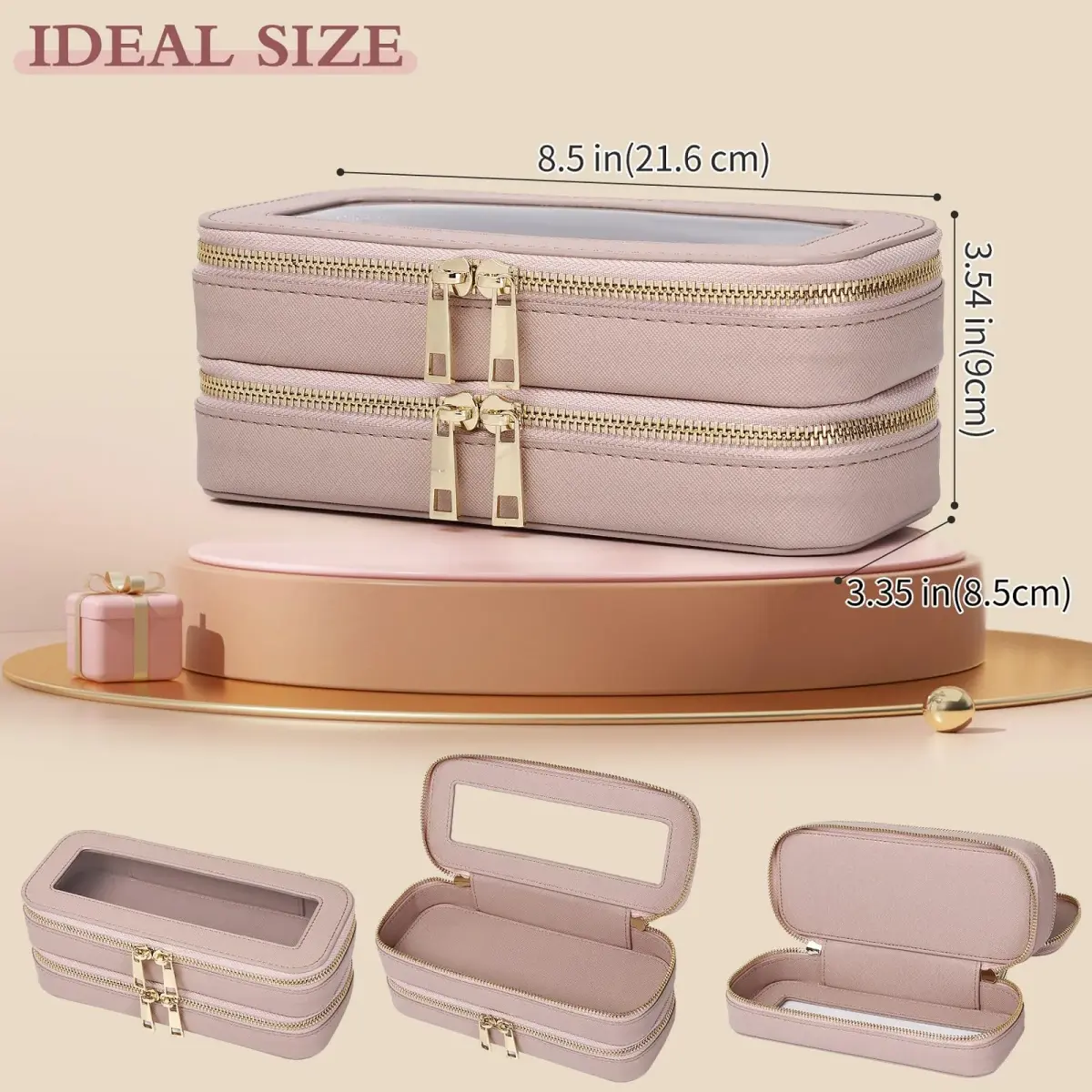 Pinkmik Double Layer Makeup Bag, Pink, Double SLIM | Travel Brush Holder Organizer - view 4