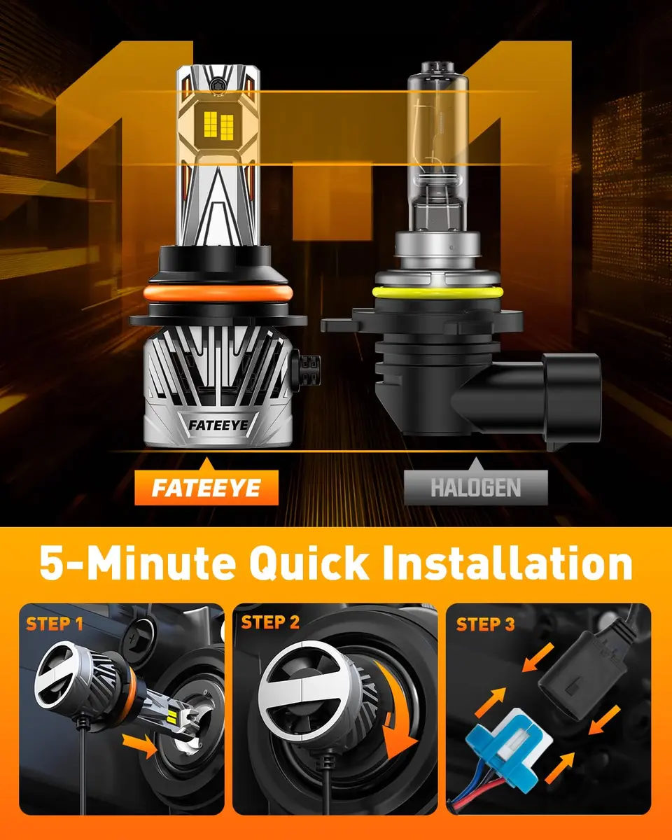 FateEye 9007 Fog Light Bulb 60000LM Super Bright with Fan | 130W, 6500K White, Pack of 2, No Adapter - view 4
