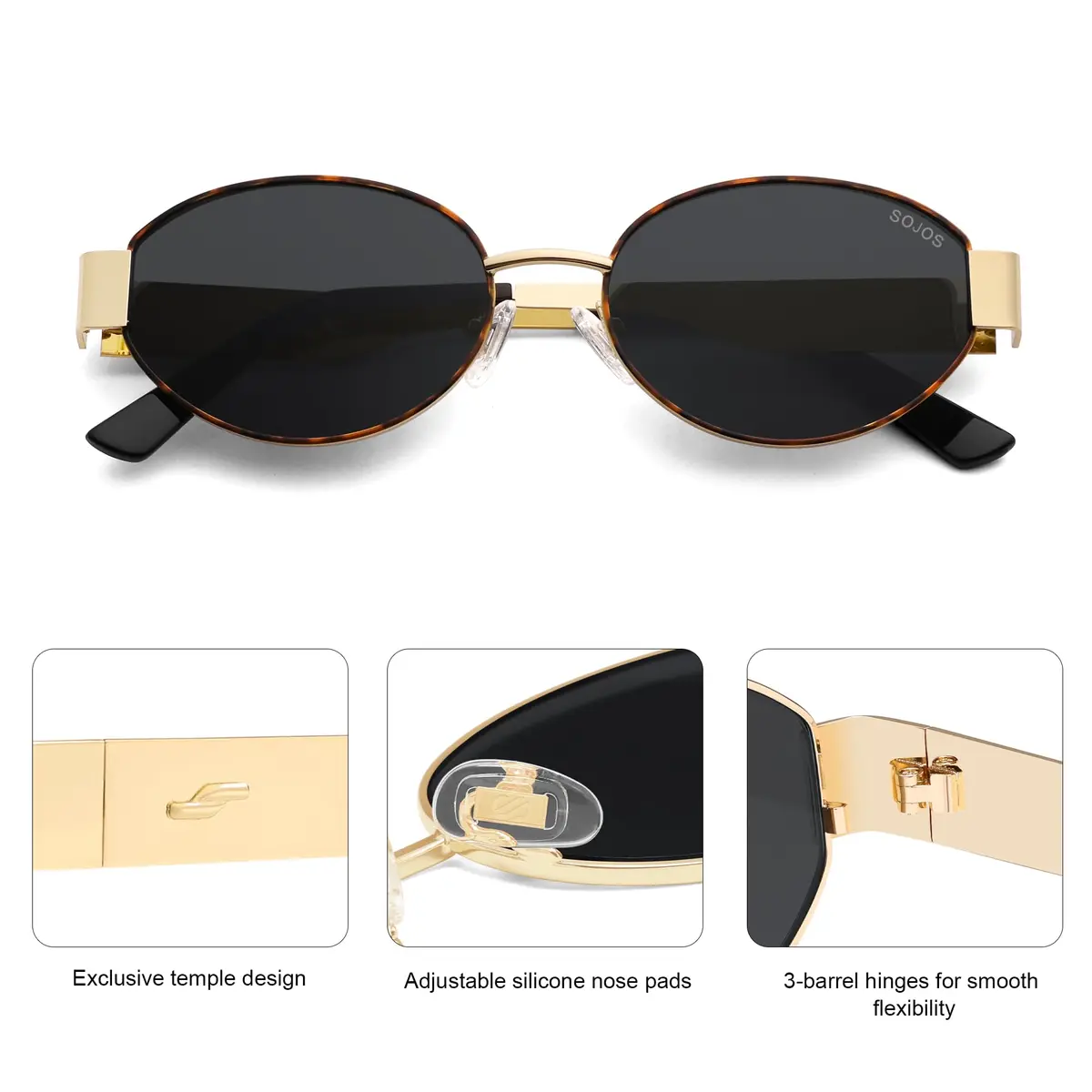 SOJOS Retro Oval Sunglasses for Women Trendy Classic 80s 90s Shades SJ1256 | UV400 Protection, Metal Frame, Versatile Style - view 5
