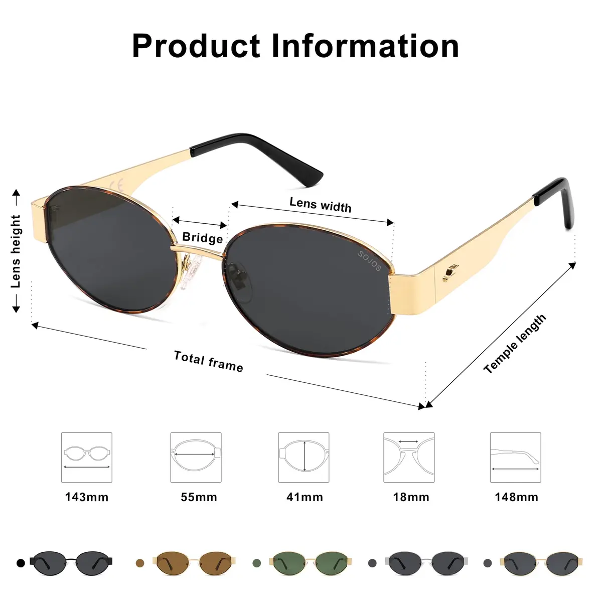 SOJOS Retro Oval Sunglasses for Women Trendy Classic 80s 90s Shades SJ1256 | UV400 Protection, Metal Frame, Versatile Style - view 6