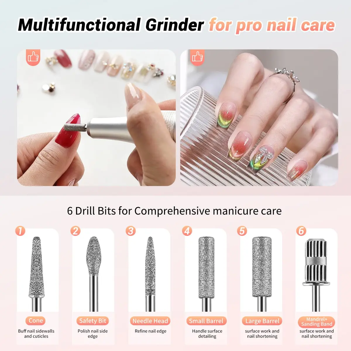 JEWHITENY SG717 Rechargeable Cordless Nail Drill 45000RPM with 6 Bits & 6 Sanding Bands | Professional Electric Nail File for Acrylic Gel Nails - view 7
