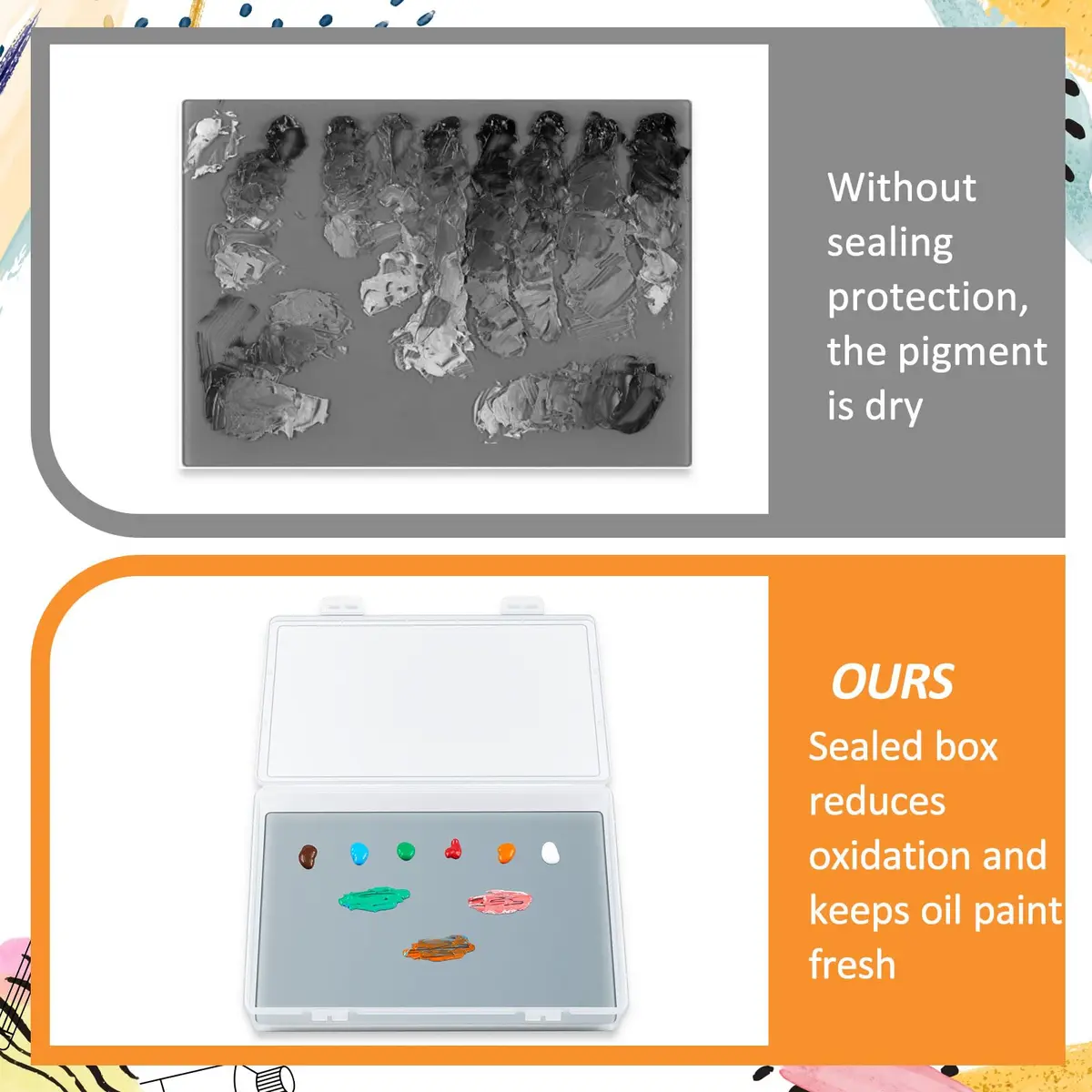 Nuanchu Glass Oil Paint Palette with Airtight Lid 34.8 cm x 24 cm (13.7" x 9.4") | Grey Tempered Glass for Oil, Acrylic, Watercolor - view 5