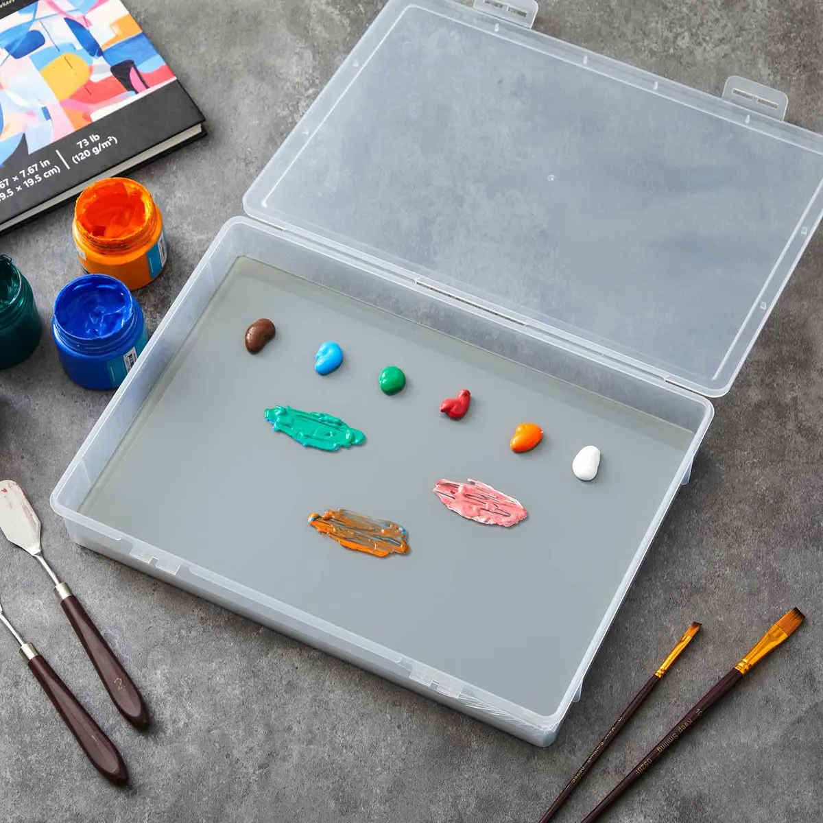 Nuanchu Glass Oil Paint Palette with Airtight Lid 34.8 cm x 24 cm (13.7" x 9.4") | Grey Tempered Glass for Oil, Acrylic, Watercolor - view 2