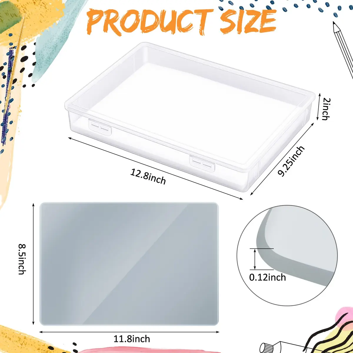 Nuanchu Glass Oil Paint Palette with Airtight Lid 34.8 cm x 24 cm (13.7" x 9.4") | Grey Tempered Glass for Oil, Acrylic, Watercolor - view 3