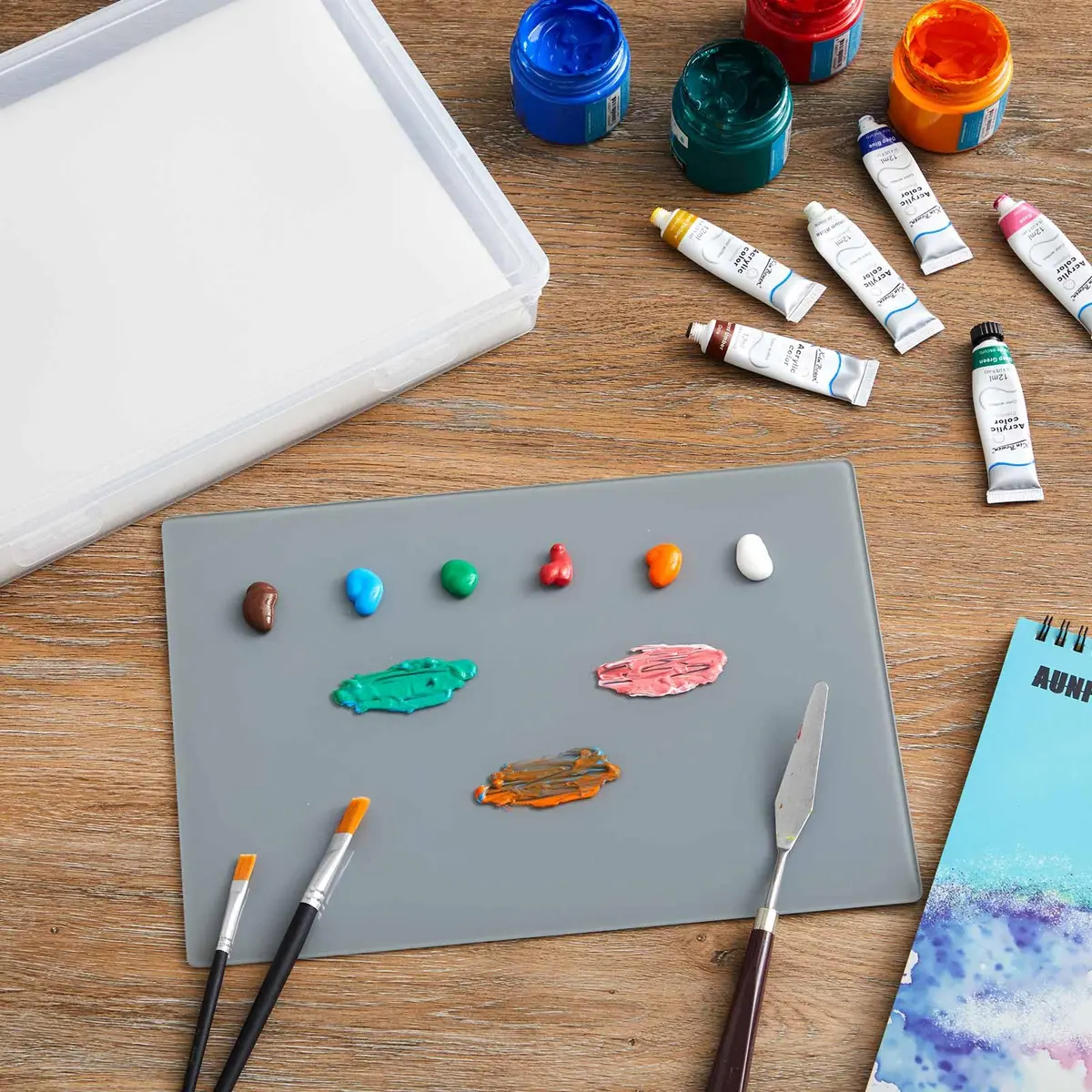 Nuanchu Glass Oil Paint Palette with Airtight Lid 34.8 cm x 24 cm (13.7" x 9.4") | Grey Tempered Glass for Oil, Acrylic, Watercolor - view 4