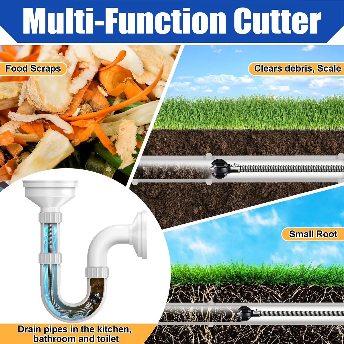 Enhon 1.2" Spiral Root Cutter Attachment for Drain Augers, 4.3 cm (1.77") Black | Fits 1.5–3" Pipes, Clears Scale & Small Roots - view 7