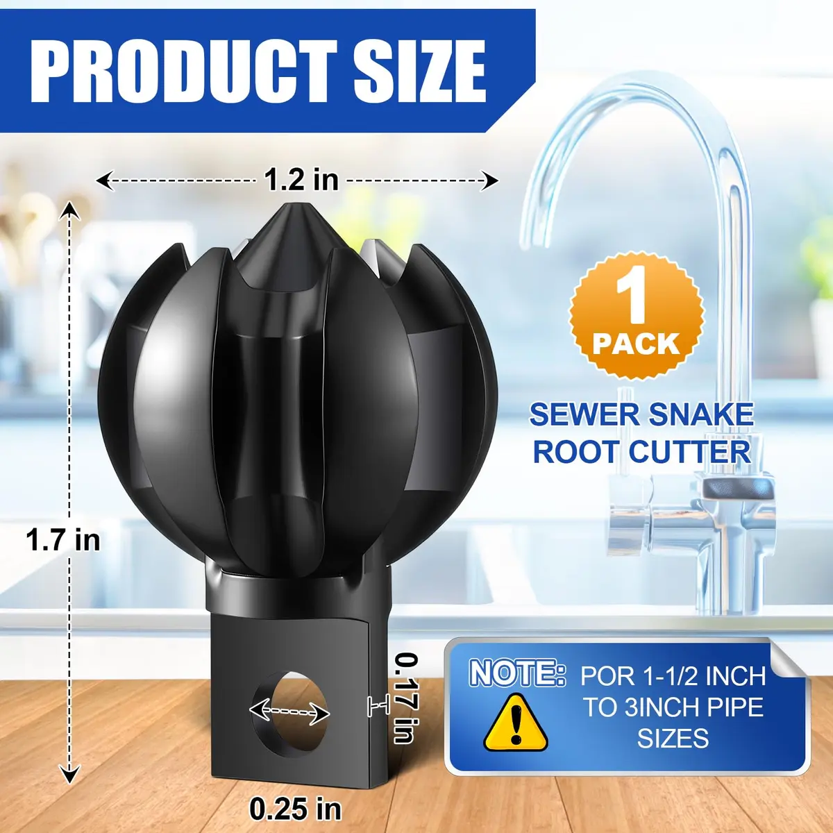 Enhon 1.2" Spiral Root Cutter Attachment for Drain Augers, 4.3 cm (1.77") Black | Fits 1.5–3" Pipes, Clears Scale & Small Roots - view 2