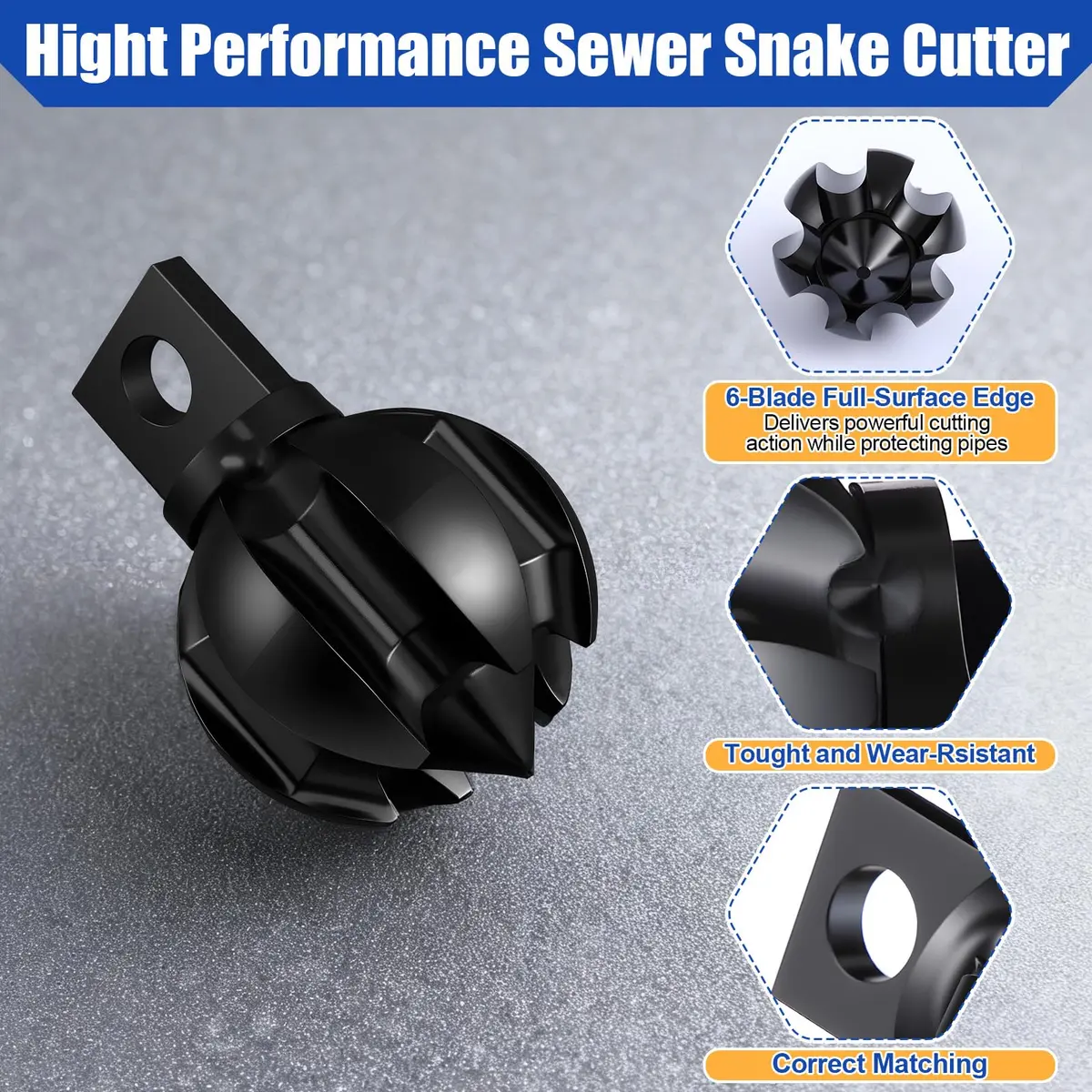 Enhon 1.2" Spiral Root Cutter Attachment for Drain Augers, 4.3 cm (1.77") Black | Fits 1.5–3" Pipes, Clears Scale & Small Roots - view 3