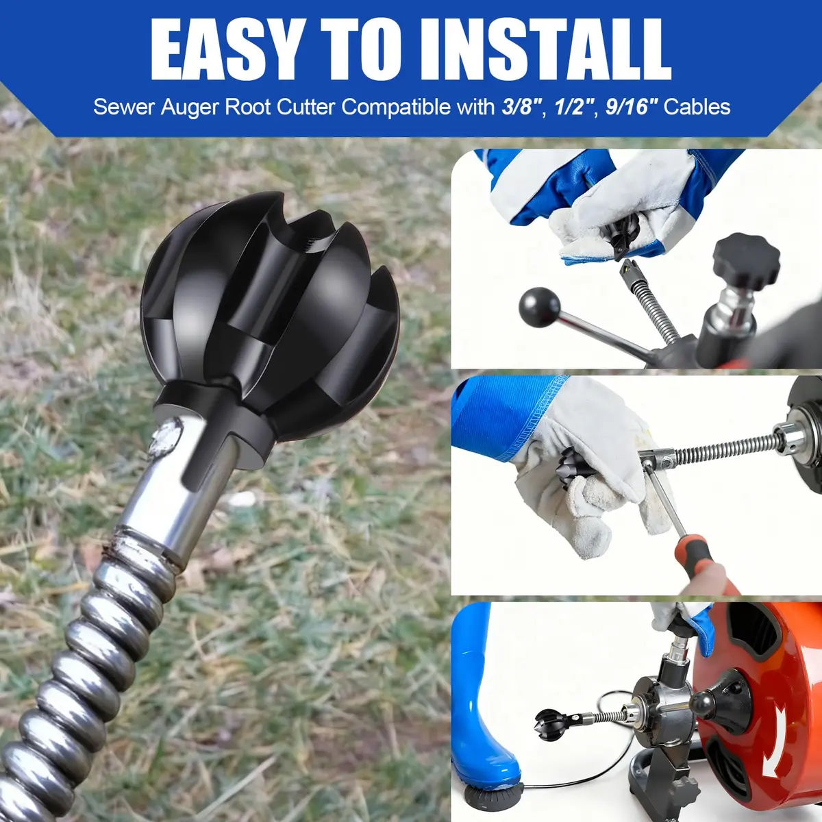 Enhon 1.2" Spiral Root Cutter Attachment for Drain Augers, 4.3 cm (1.77") Black | Fits 1.5–3" Pipes, Clears Scale & Small Roots - view 4