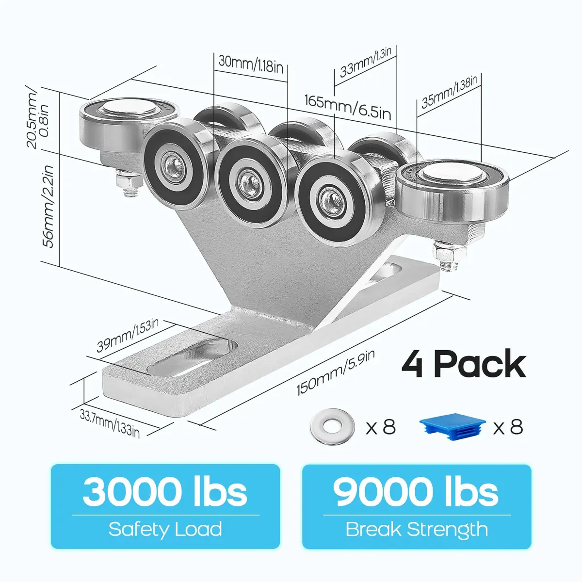 LookFox 6+2 Wheel Hoist Trolley,Anti-Lock&Anti-Fall, 4pack Unistrut Trolley | Heavy-Duty Material Handling - view 4