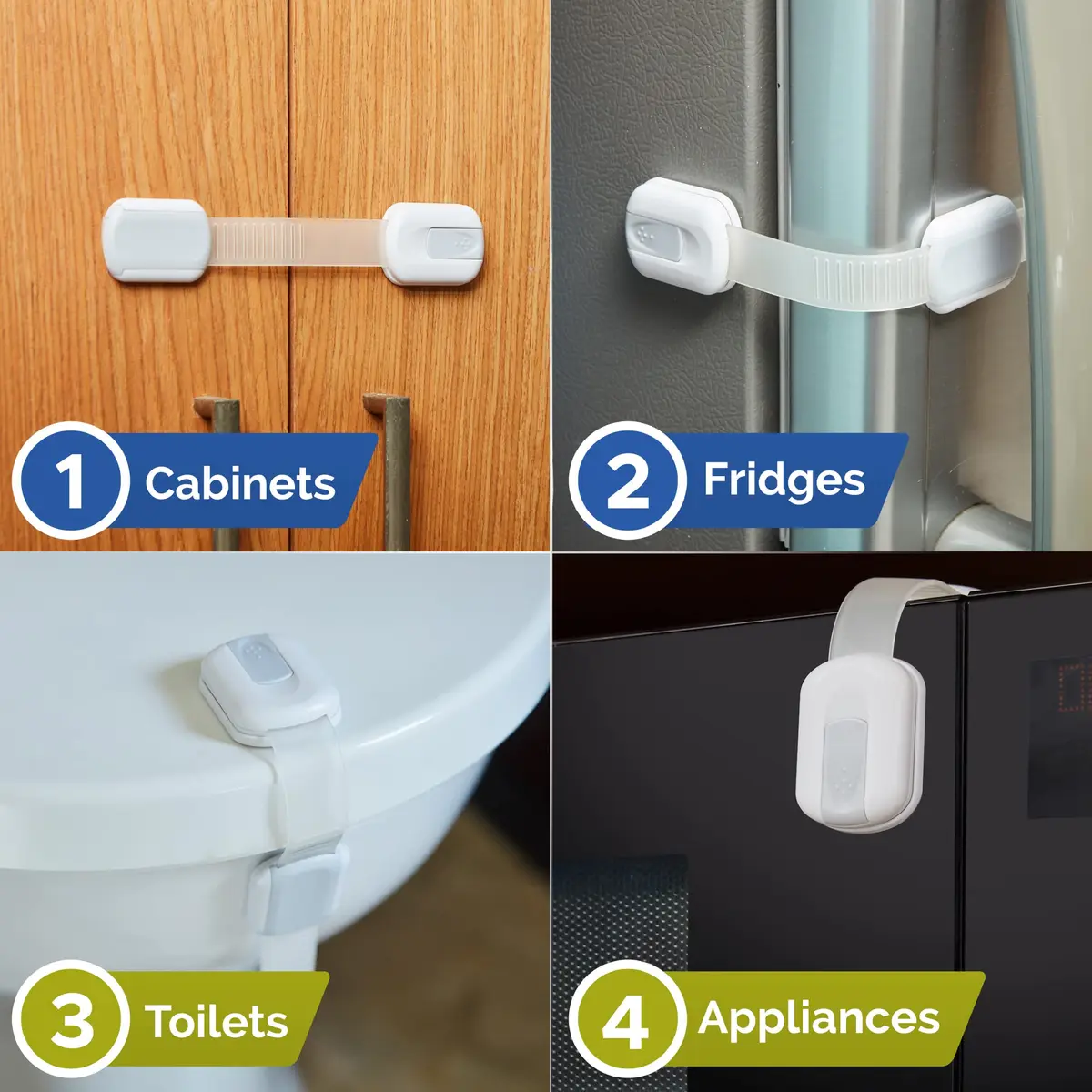 Wappa Child Safety Strap Locks (6 Pack) Baby Locks for Cabinets & Drawers, Toilet, Fridge | No Drilling, Easy Install, White/Gray - view 6