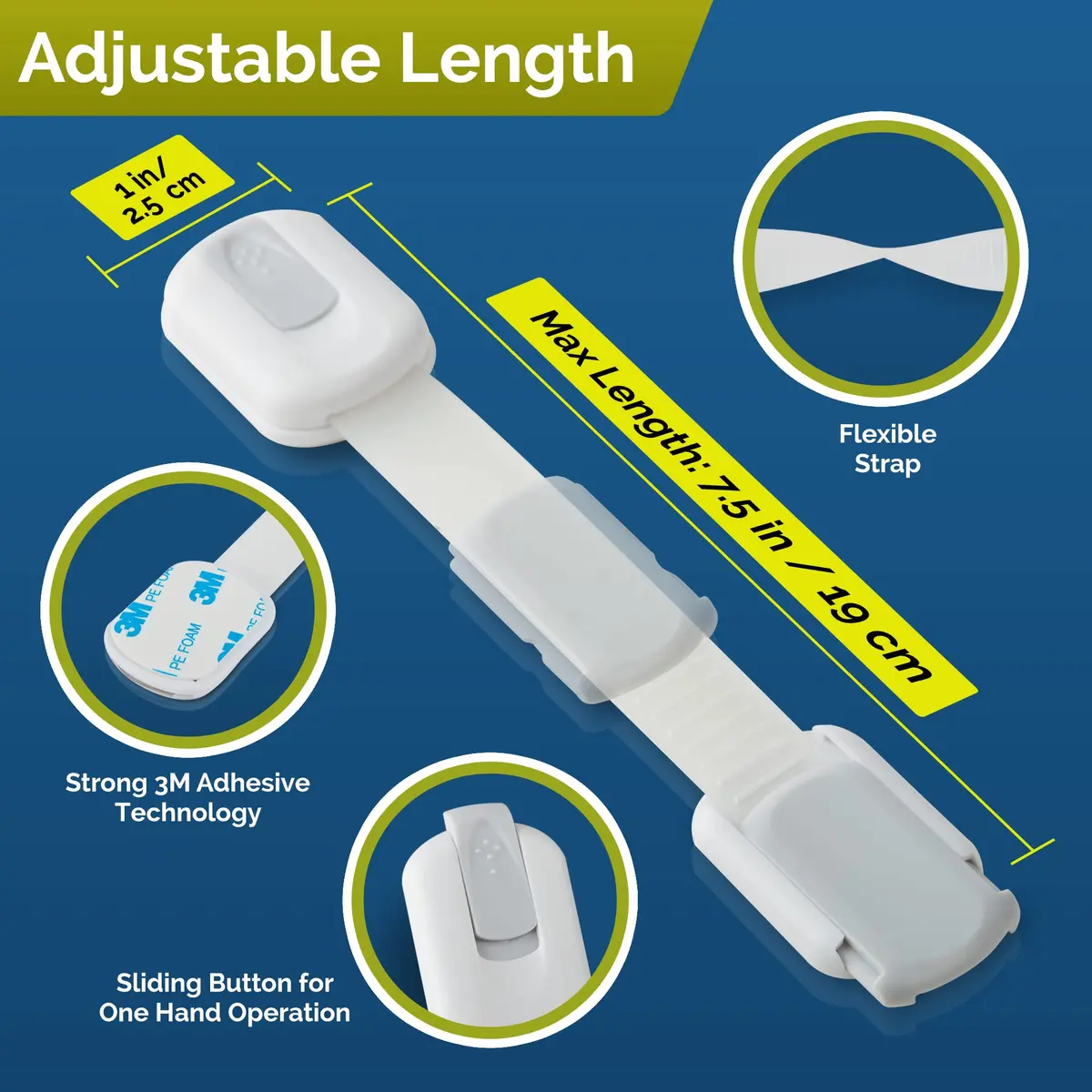 Wappa Child Safety Strap Locks (6 Pack) Baby Locks for Cabinets & Drawers, Toilet, Fridge | No Drilling, Easy Install, White/Gray - view 4