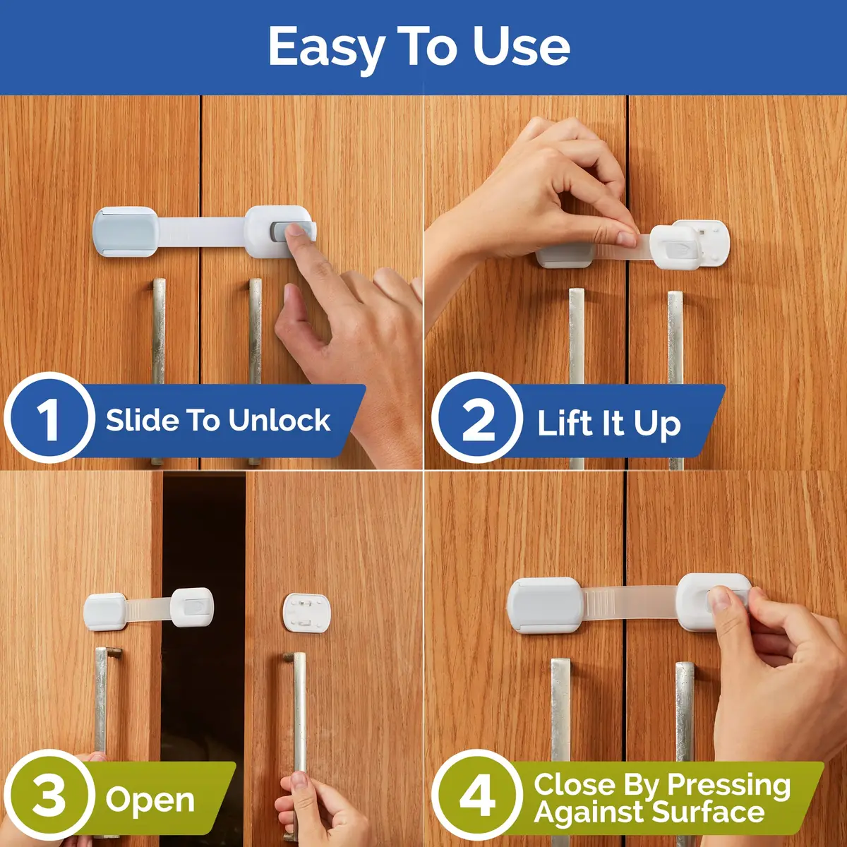 Wappa Child Safety Strap Locks (8 Pack) Baby Locks for Cabinets & Drawers | No Drilling, Easy Install, White/Gray - view 3