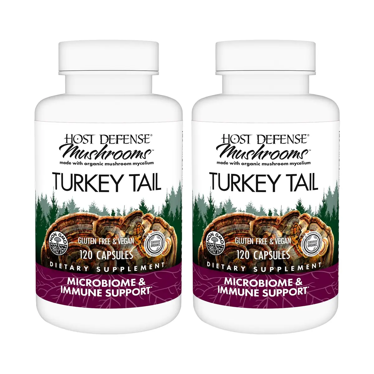 Host Defense Turkey Tail Capsules 240 Count (120 Ct Each) | Immune & Digestive Support - main product image