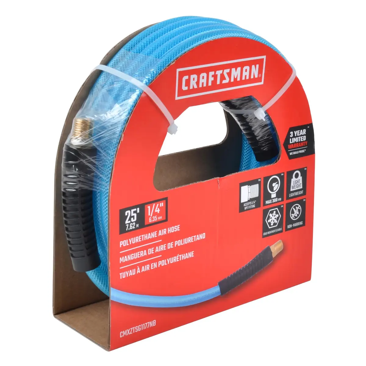 CRAFTSMAN 1/4-in x 25-ft Polyurethane Air Hose | Lightweight, Kink-Resistant, 300 PSI, Flexible - view 6