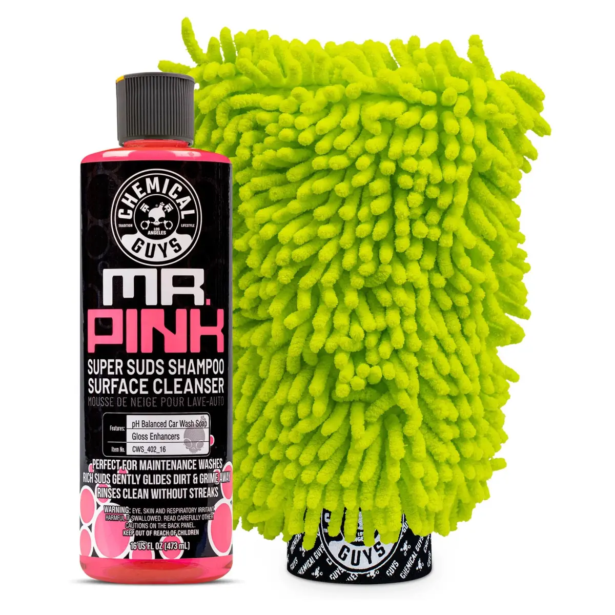 Chemical Guys Mr. Pink Foaming Car Wash Soap & Chenille Mitt Kit 473ml (16 fl oz) | Scratch-Free Wash for All Surfaces - main product image