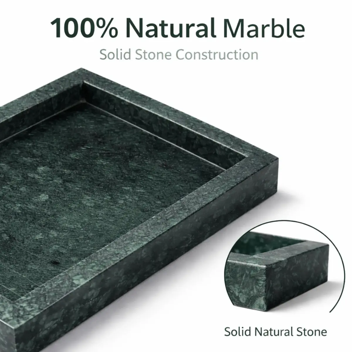 KC KULLICRAFT Natural Green Marble Tray 30cm (12" x 8") | Solid Stone Organizer for Kitchen & Bath - view 2