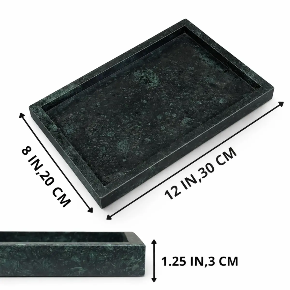 KC KULLICRAFT Natural Green Marble Tray 30cm (12" x 8") | Solid Stone Organizer for Kitchen & Bath - view 3