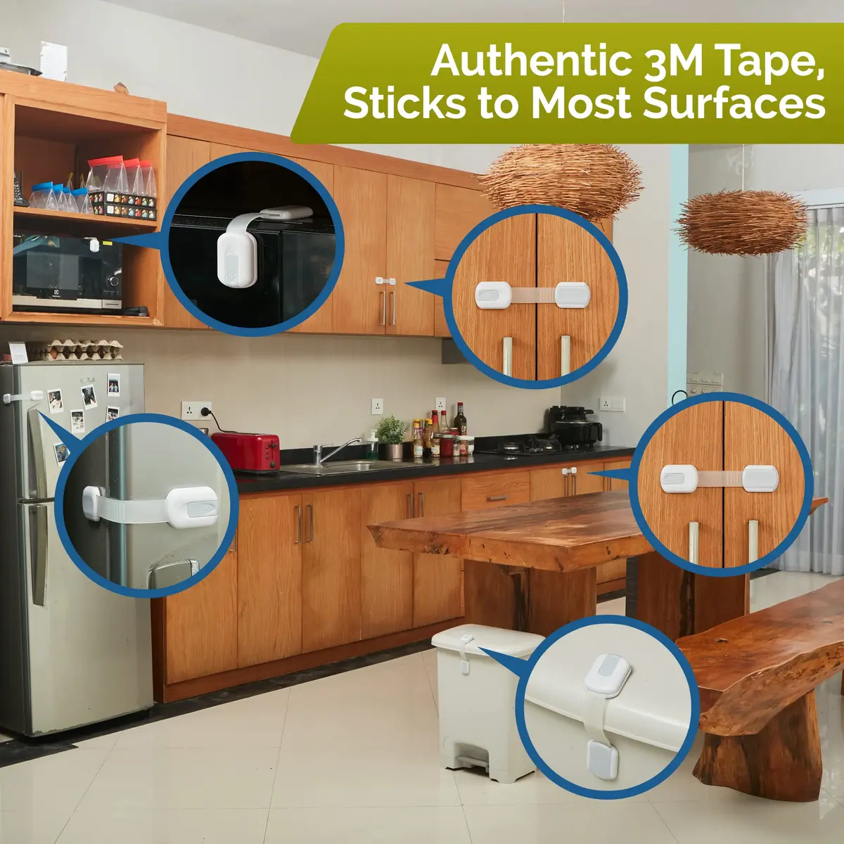 Wappa Child Safety Strap Locks (12 Pack) Baby Locks for Cabinets & Drawers | No Drilling, Easy Install, White/Gray - view 9