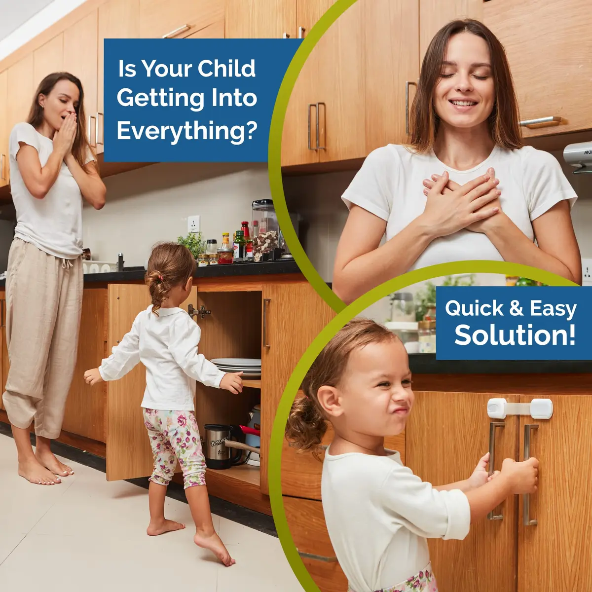 Wappa Child Safety Strap Locks (12 Pack) Baby Locks for Cabinets & Drawers | No Drilling, Easy Install, White/Gray - view 2