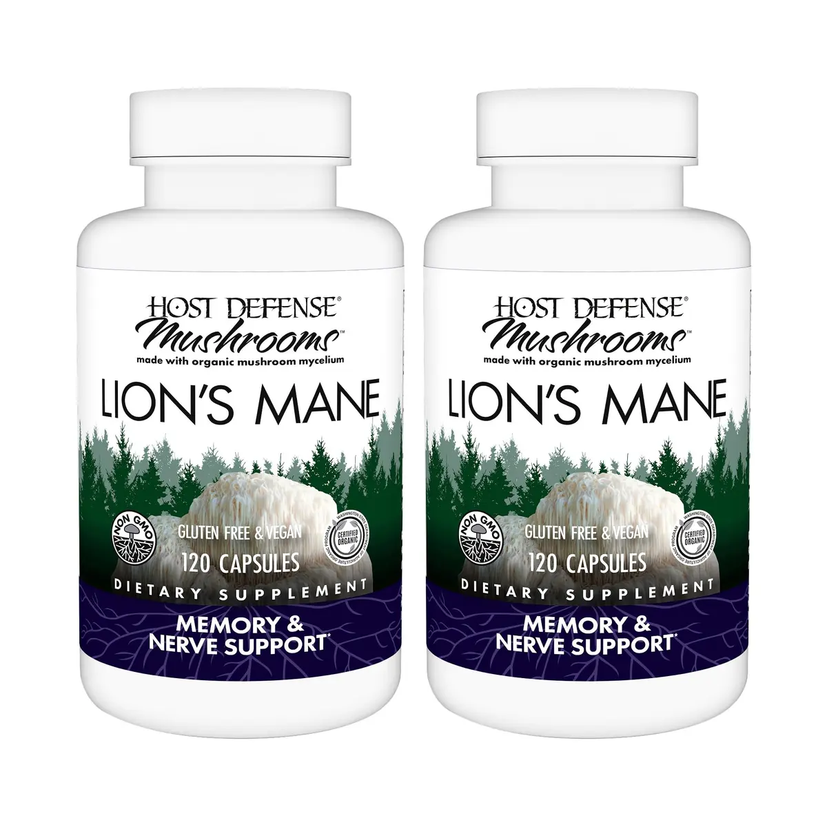 Host Defense Lion's Mane Brain & Focus Support, 240 (2 Units of 120 Ct) | Vegan Mushroom Supplement for Memory & Clarity - main product image