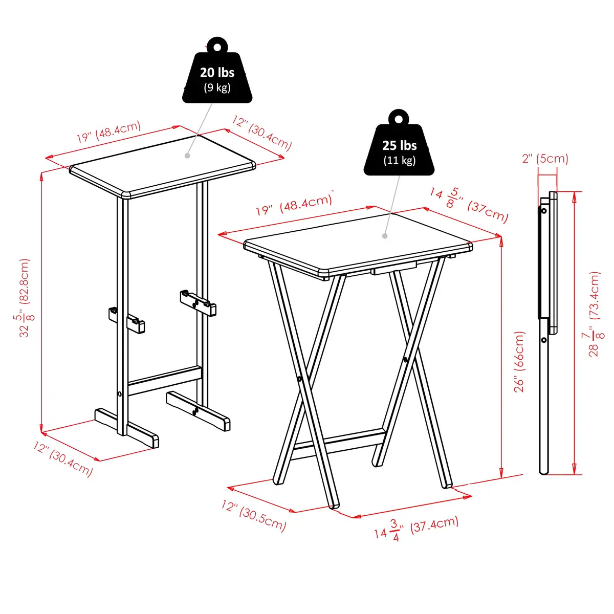 Winsome Riley Set of 2 Foldable Snack Tables with Storage Rack | Space-Saving Wooden TV Trays for Home & Office - view 5