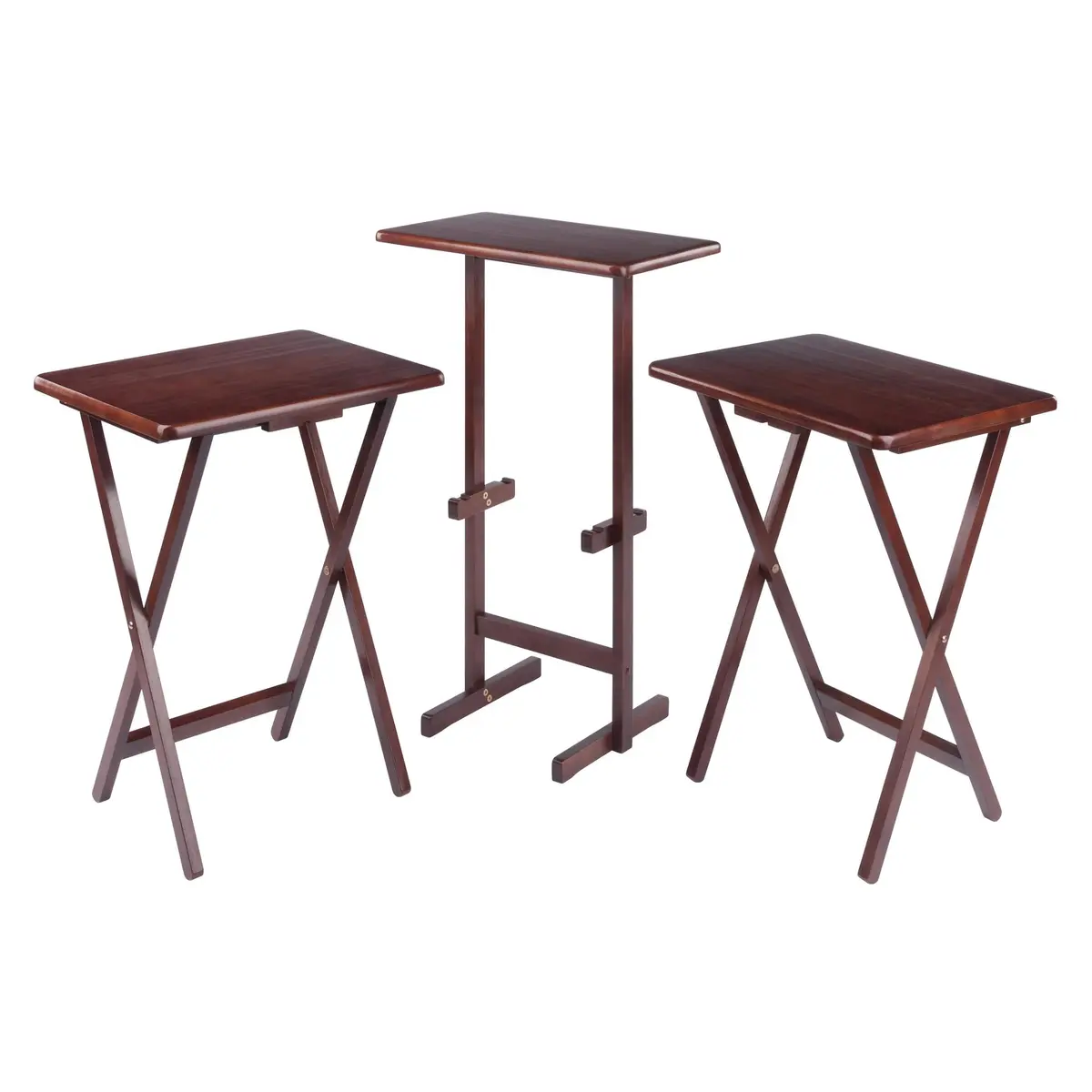 Winsome Riley Set of 2 Foldable Snack Tables with Storage Rack | Space-Saving Wooden TV Trays for Home & Office - view 2