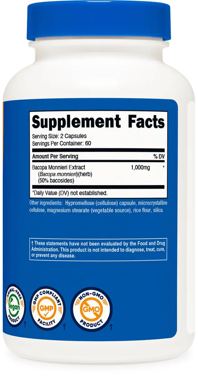 Nutricost Bacopa Monnieri 1,000mg 240 Capsules (120 Servings) | Standardized to 50% Bacosides - view 5