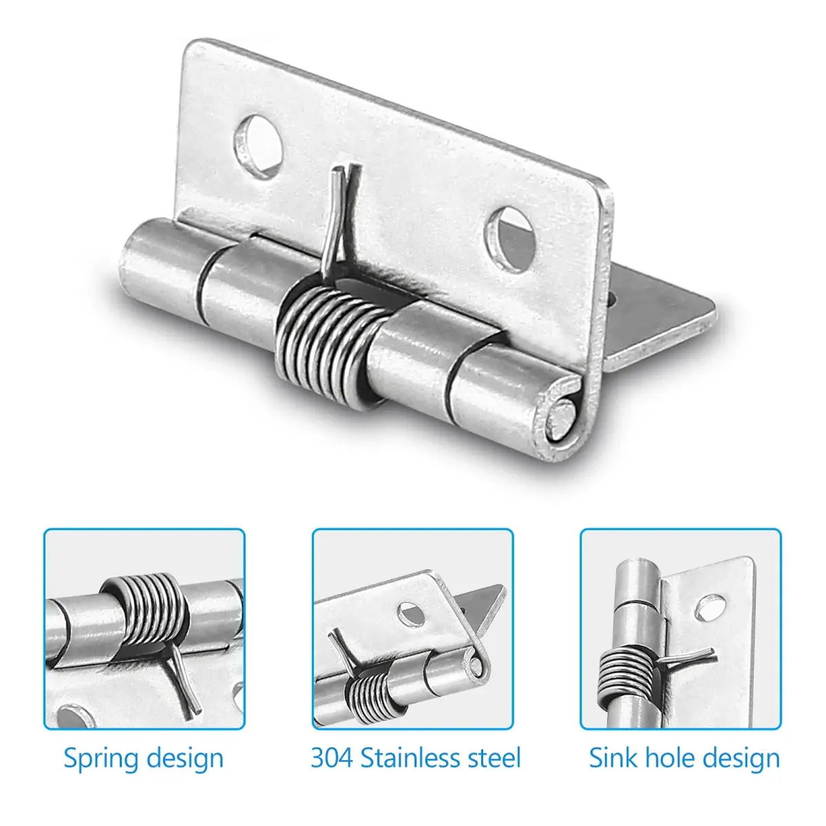 Luomorgo Spring Loaded Cabinet Hinges 40mm (1.57 Inch) Stainless Steel Self Closing | Pack of 8 Hinges with Screws - view 5