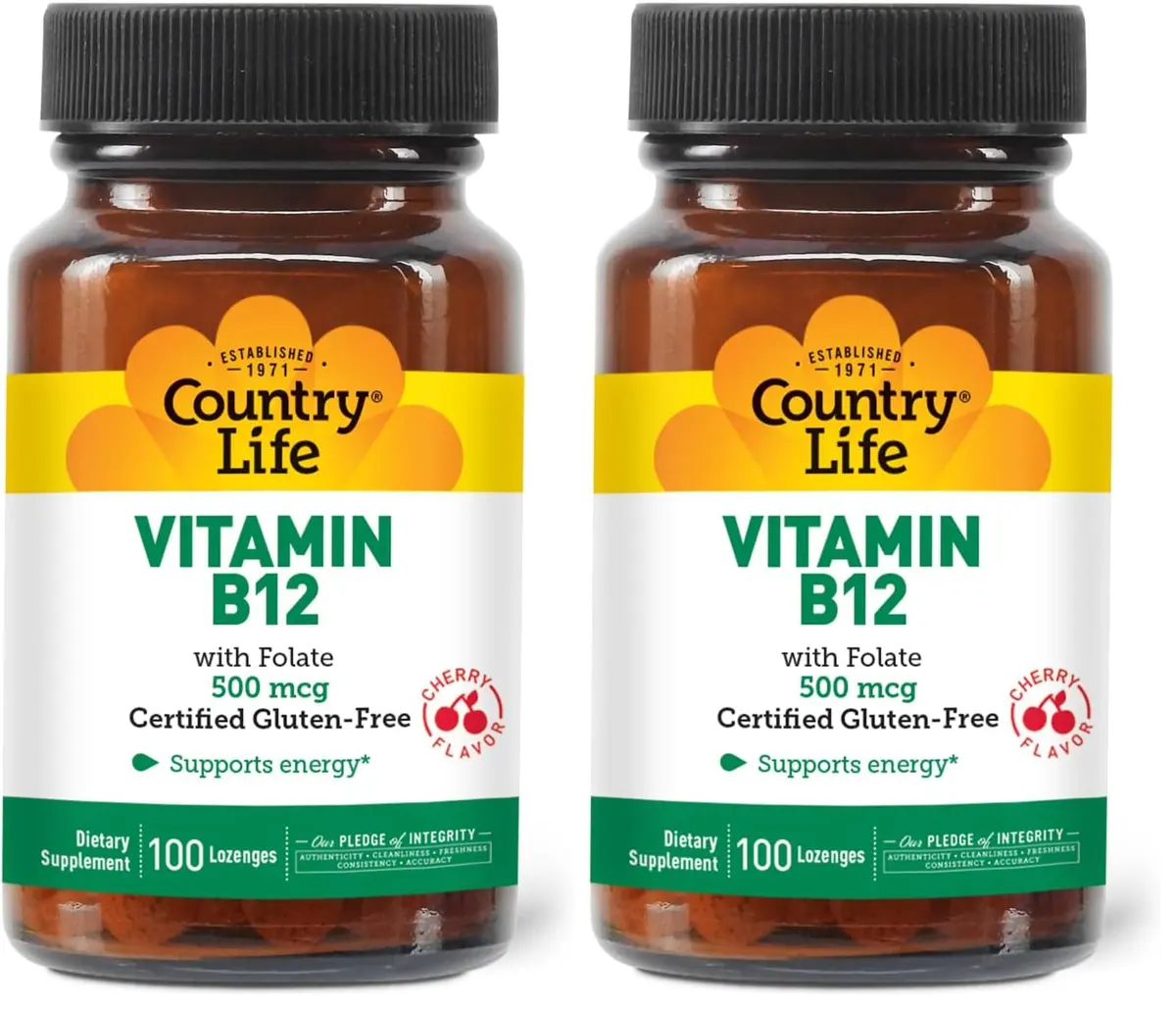 Country Life Vitamin B12 with Folate 500mcg | Supports Energy & Red Blood Cell Production (Pack of 2) - main product image