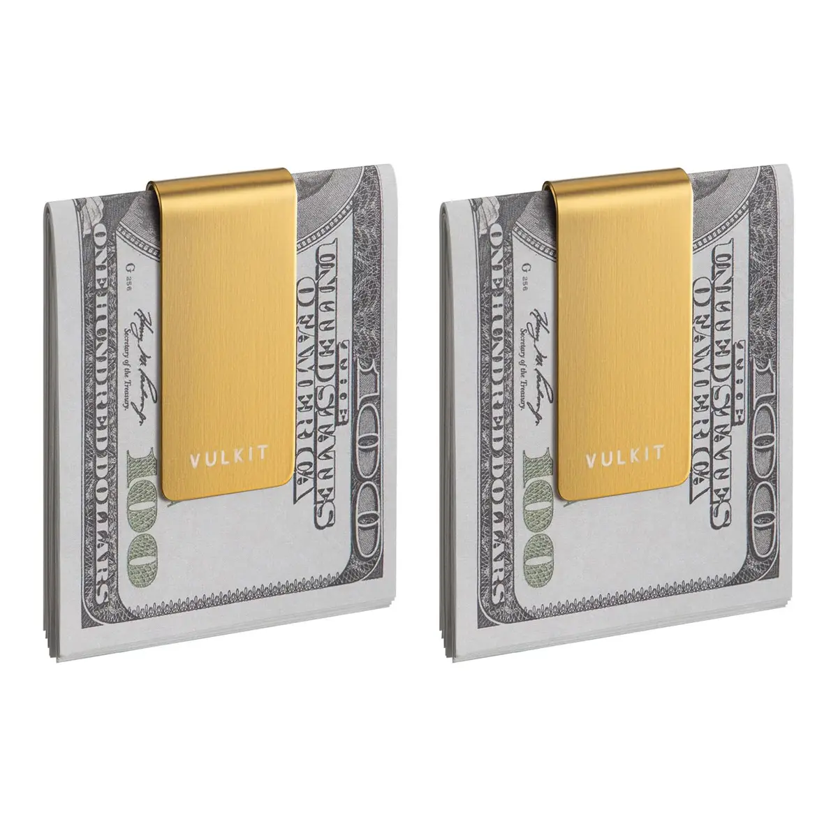 VULKIT Money Clip 2-Pack Golden Stainless Steel Cash Holder | Slim & Lightweight EDC Accessories - main product image