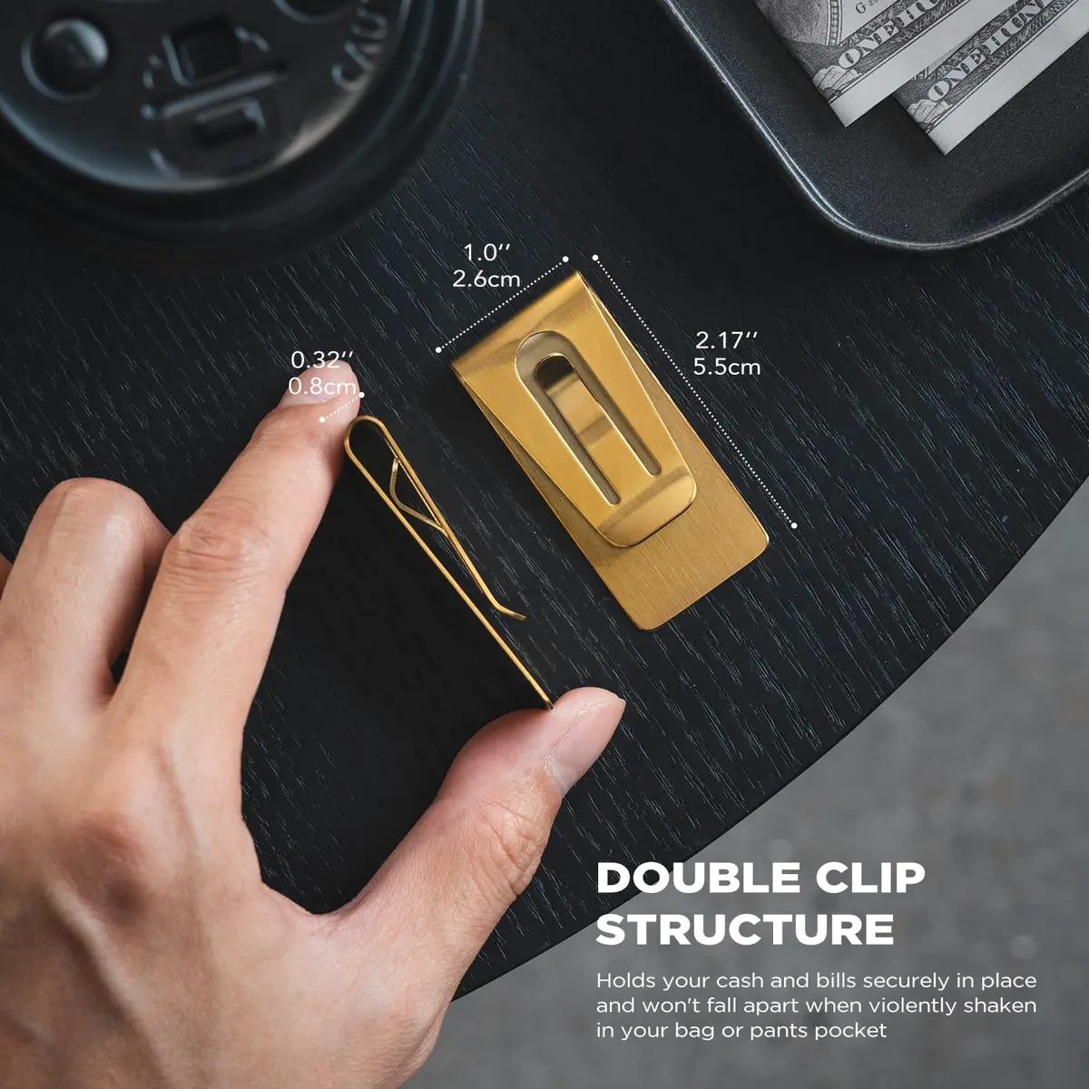 VULKIT Money Clip 2-Pack Golden Stainless Steel Cash Holder | Slim & Lightweight EDC Accessories - view 3