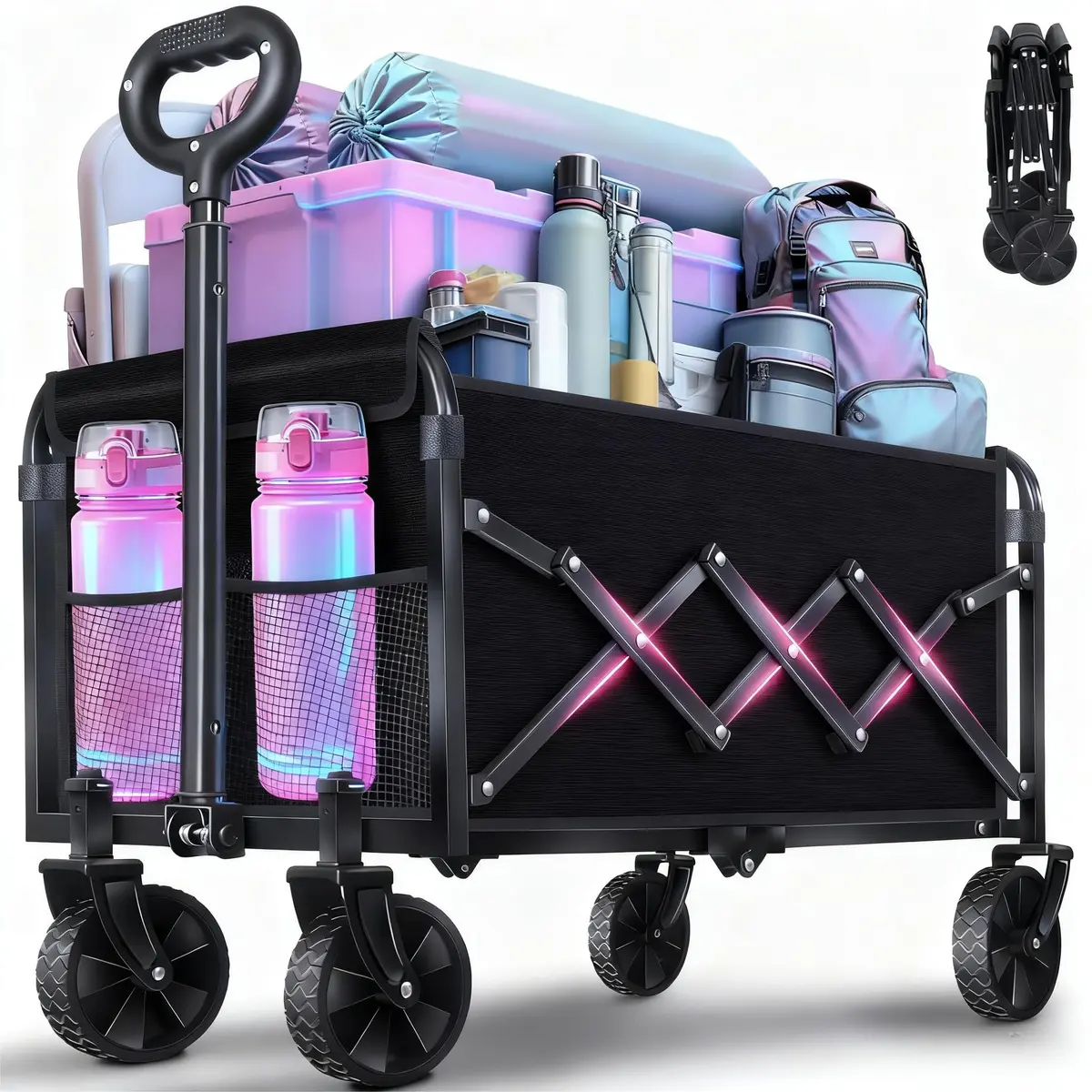 Exovyn Heavy Duty Collapsible Utility Wagon Cart 360 Lbs | Portable Garden & Beach Trolley - main product image