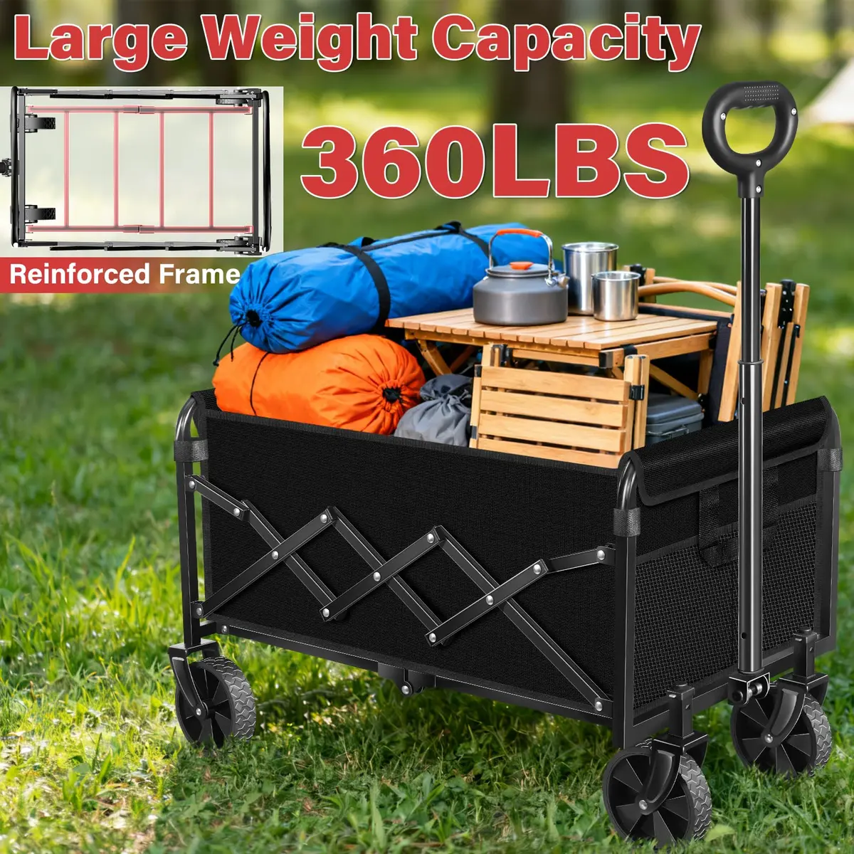 Exovyn Heavy Duty Collapsible Utility Wagon Cart 360 Lbs | Portable Garden & Beach Trolley - view 7