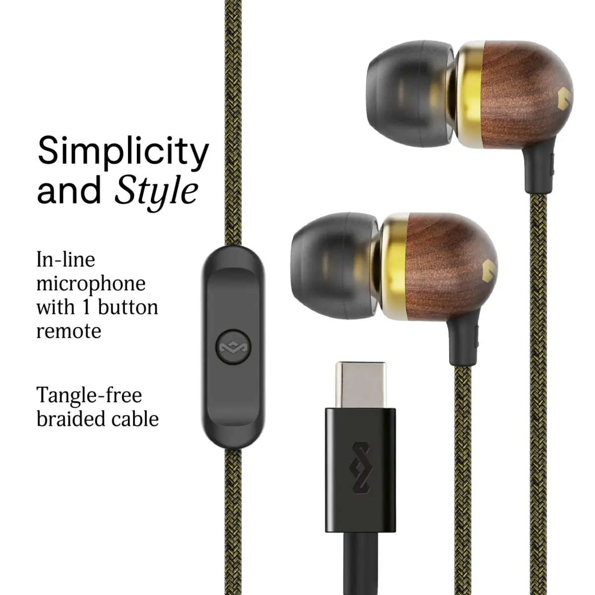 House of Marley Smile Jamaica USB-C Wired Earbuds with Microphone, 9.2mm Driver | Plug-and-Play Audio for Modern Devices - view 2