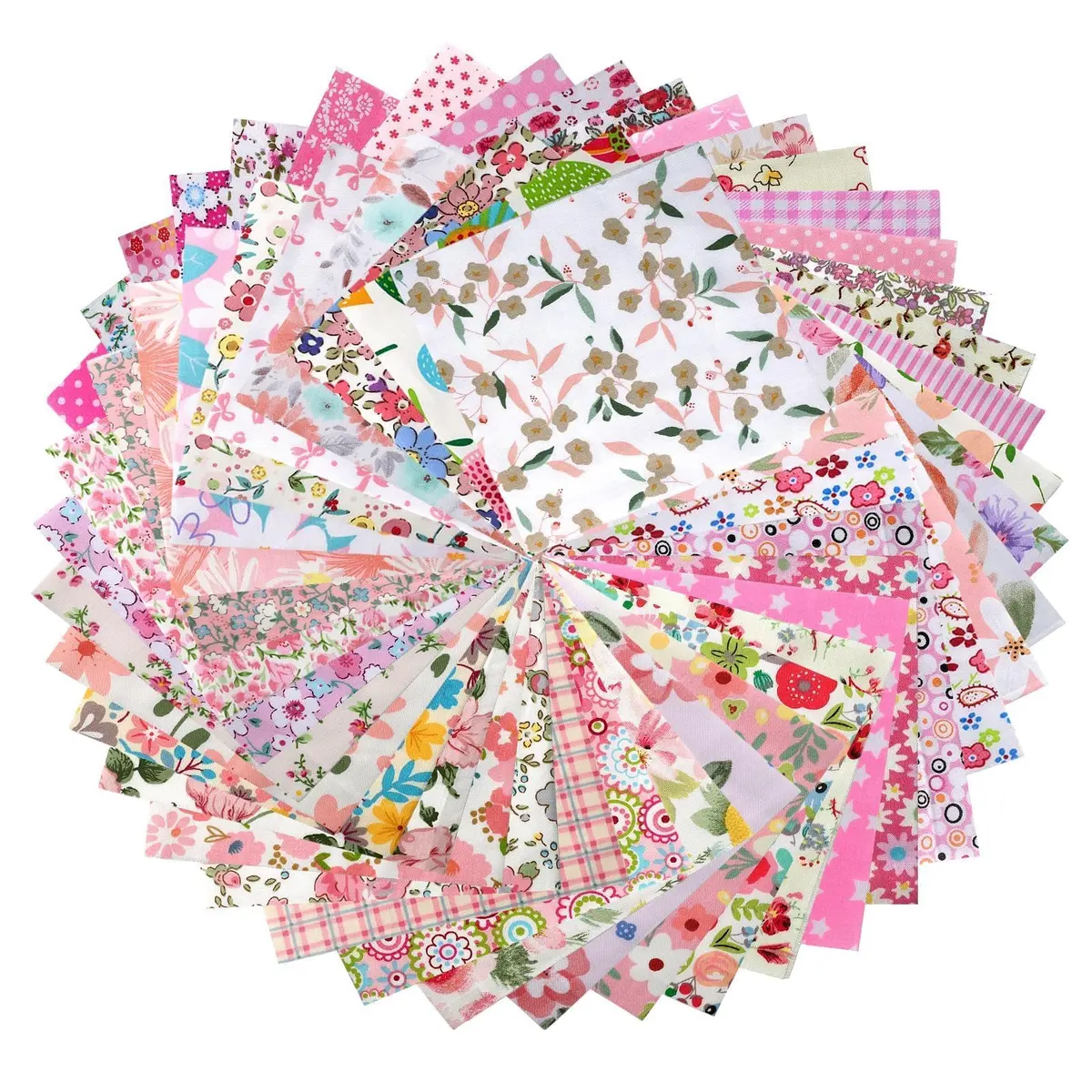 Asofelk Pink Floral Quilting Fabric Squares 5x5 Inch | Assorted Cotton Charm Pack for Sewing & Patchwork - main product image