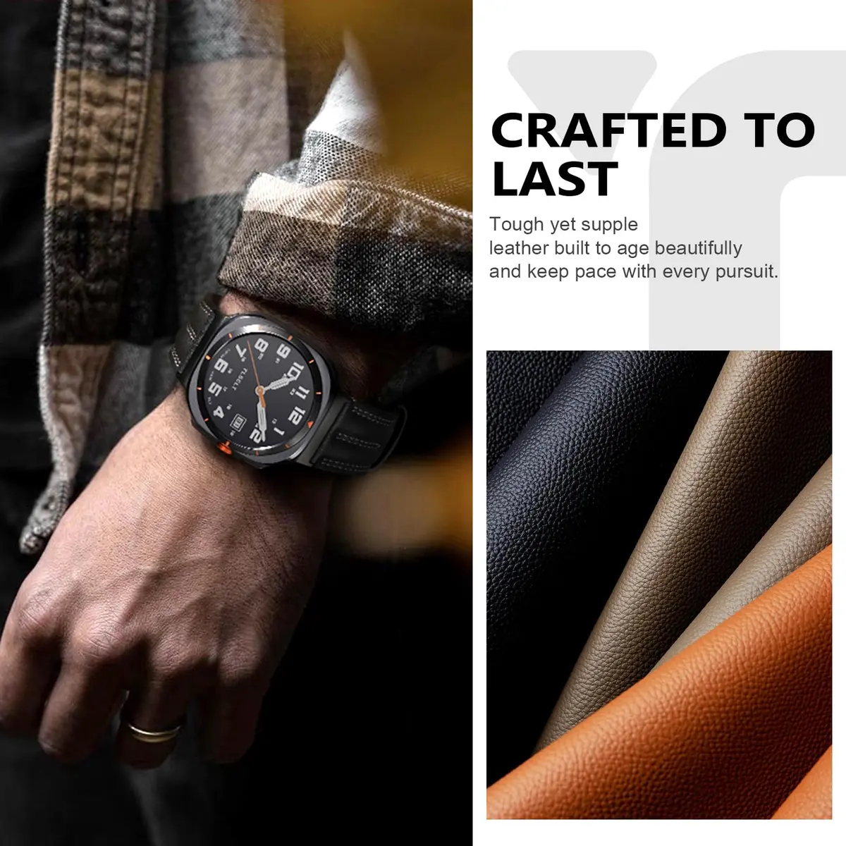 Tlselt Leather Band for Samsung Galaxy Watch Ultra 2/Ultra 47mm | Rugged Vintage Style, Durable Leather, Fits 6.2"–8.9" Wrist - view 5