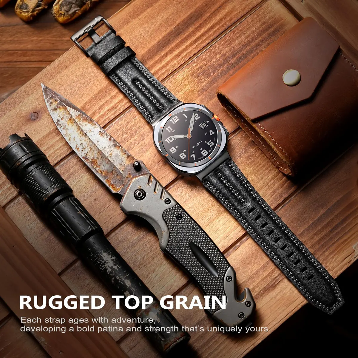 Tlselt Leather Band for Samsung Galaxy Watch Ultra 2/Ultra 47mm | Rugged Vintage Style, Durable Leather, Fits 6.2"–8.9" Wrist - view 6