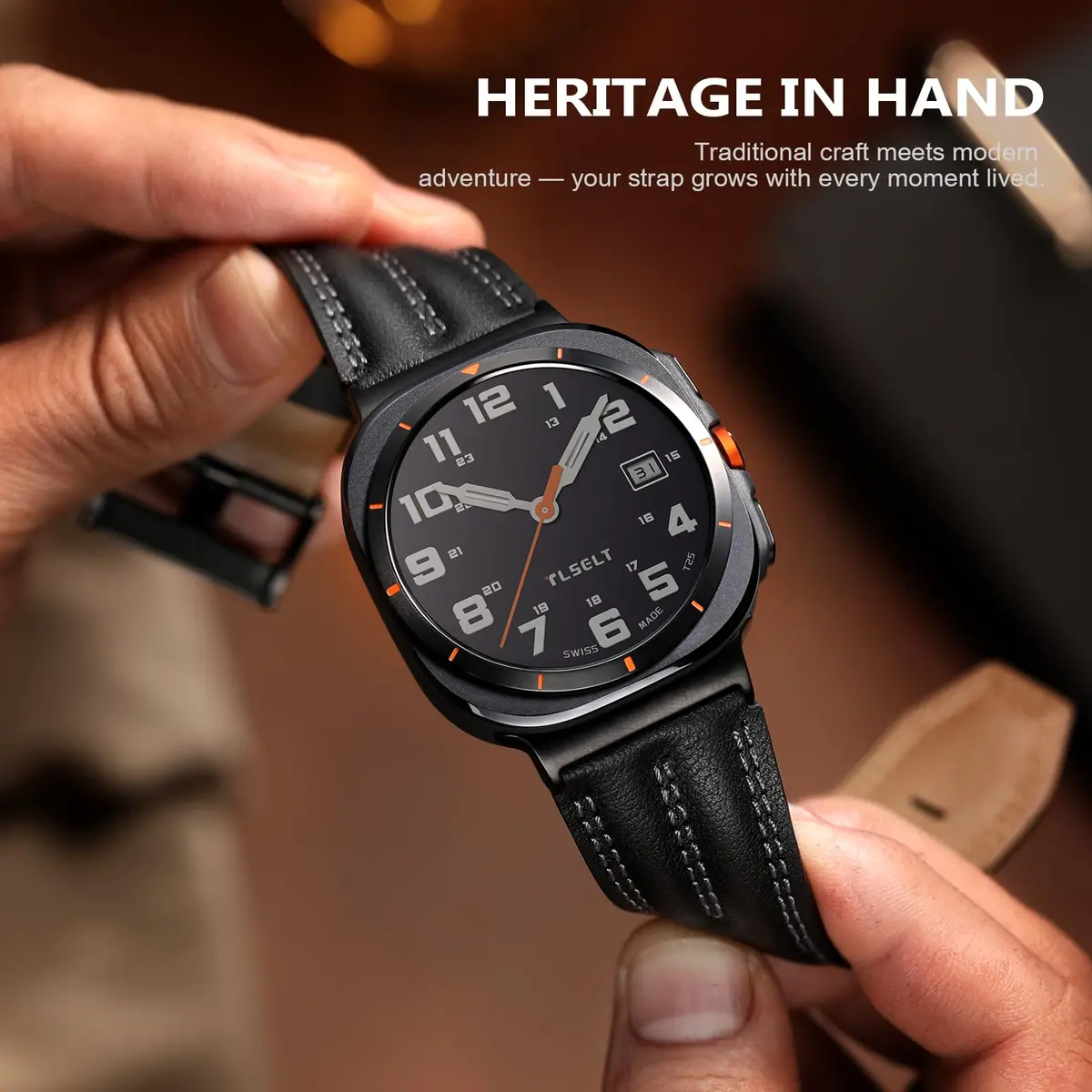 Tlselt Leather Band for Samsung Galaxy Watch Ultra 2/Ultra 47mm | Rugged Vintage Style, Durable Leather, Fits 6.2"–8.9" Wrist - view 7