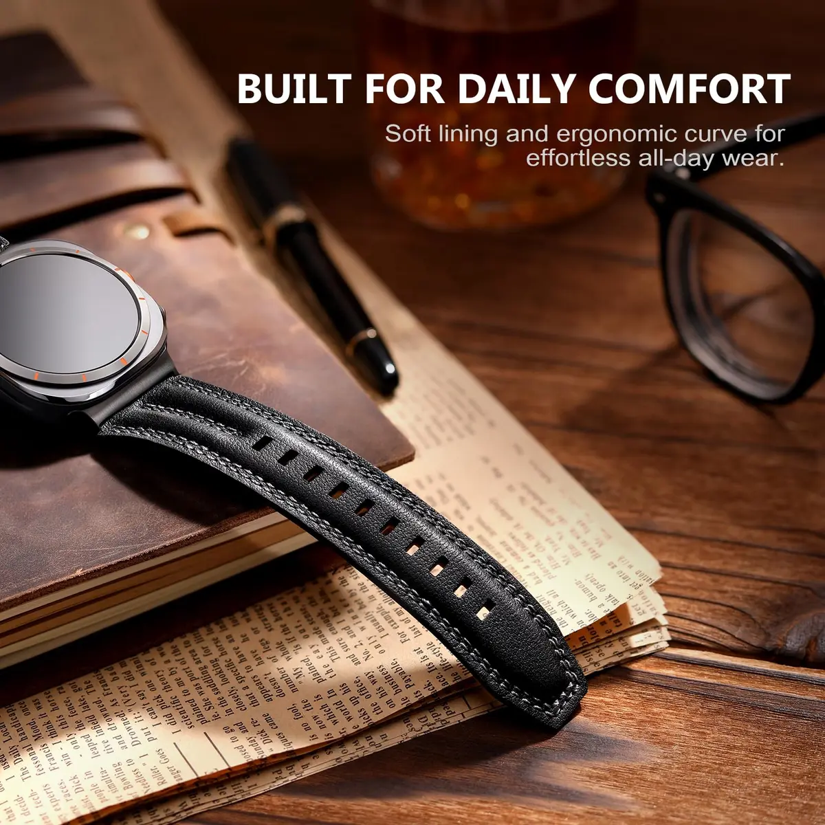 Tlselt Leather Band for Samsung Galaxy Watch Ultra 2/Ultra 47mm | Rugged Vintage Style, Durable Leather, Fits 6.2"–8.9" Wrist - view 4