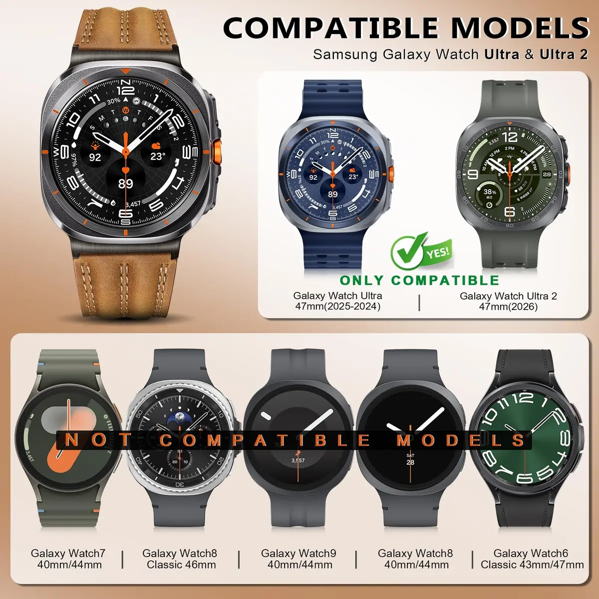 Tlselt Leather Band for Samsung Galaxy Watch Ultra 2/Ultra 47mm | Vintage Rugged Style, All-Day Comfort, Gift-Ready - view 2
