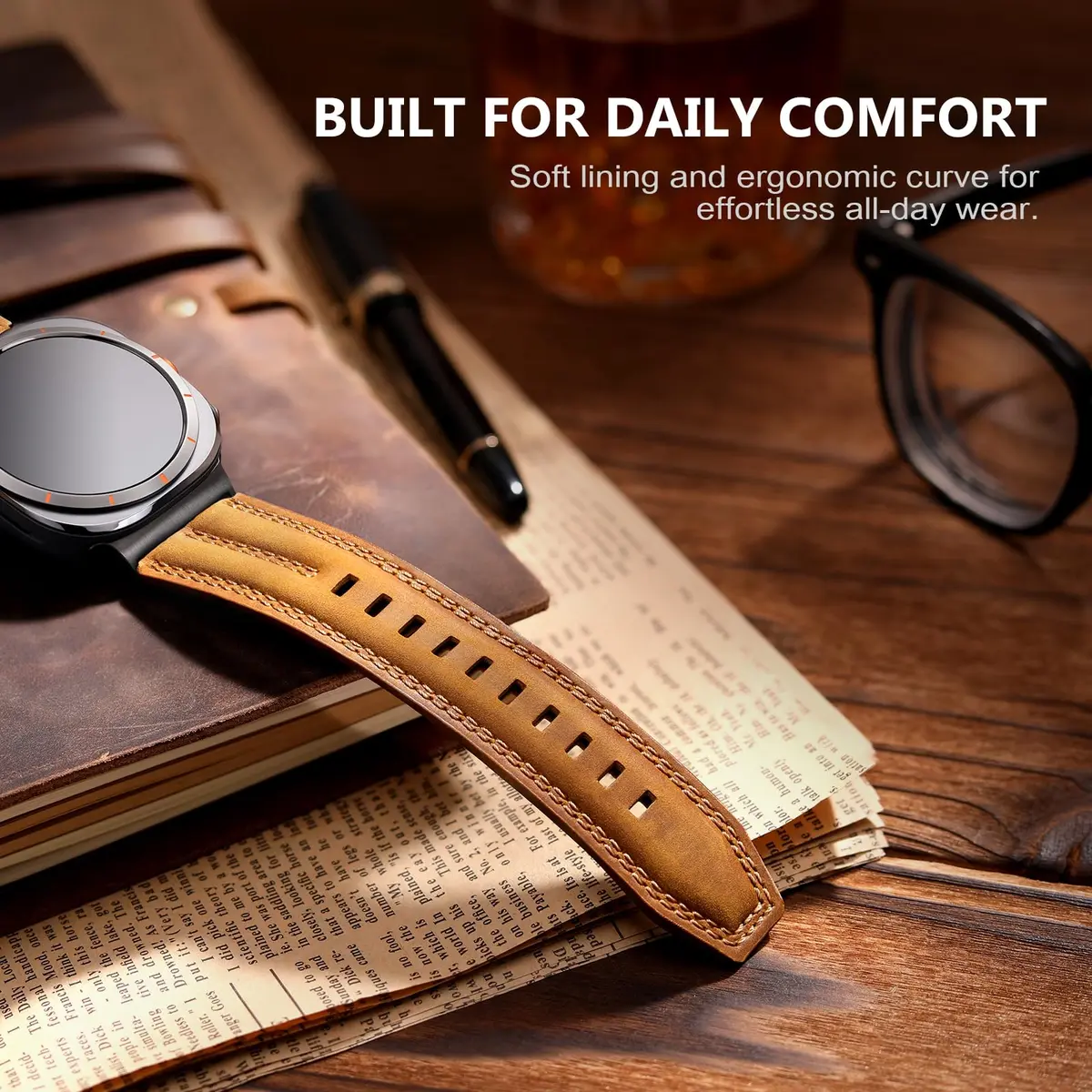 Tlselt Leather Band for Samsung Galaxy Watch Ultra 2/Ultra 47mm | Vintage Rugged Style, All-Day Comfort, Gift-Ready - view 4