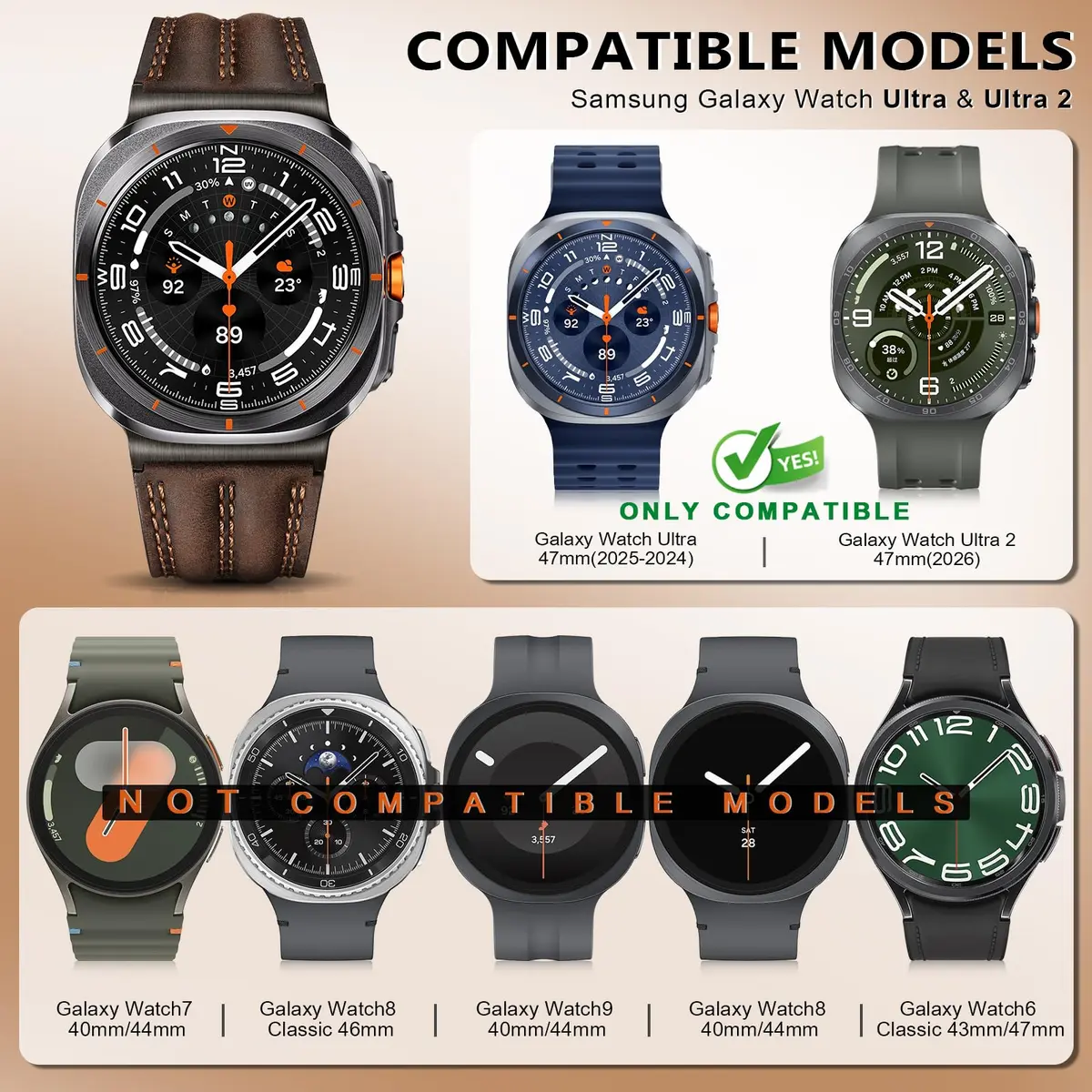 Tlselt Leather Band for Samsung Galaxy Watch Ultra 2/Ultra 47mm | Vintage Rugged Style, All-Day Comfort (70-120 chars) - view 2