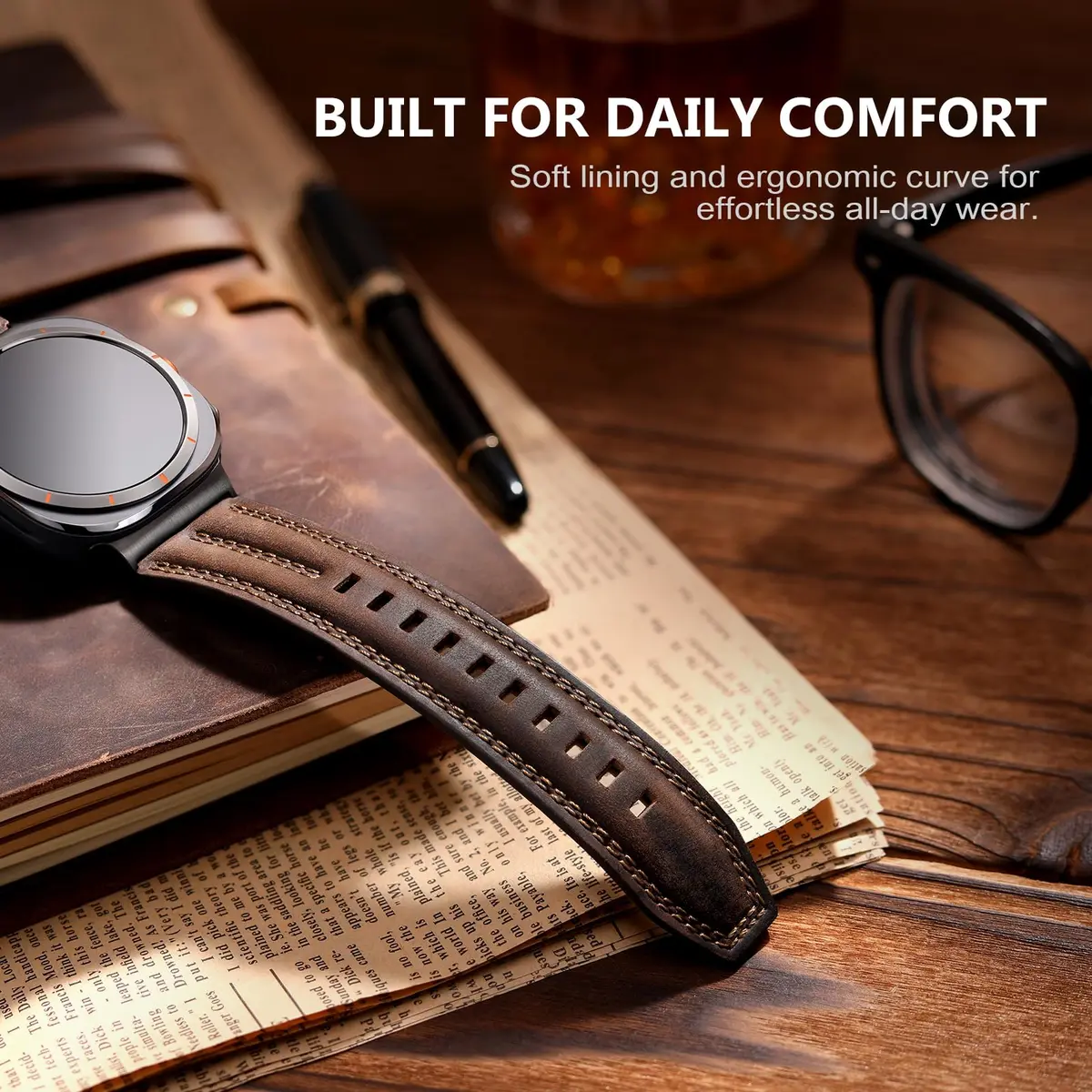 Tlselt Leather Band for Samsung Galaxy Watch Ultra 2/Ultra 47mm | Vintage Rugged Style, All-Day Comfort (70-120 chars) - view 4