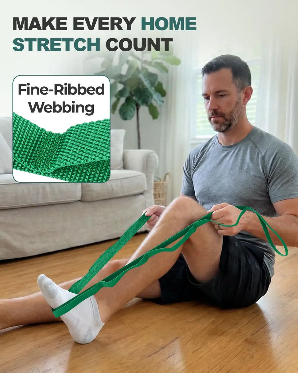 Trideer Stretching Strap with Loops for Physical Therapy, Non-Elastic | 75 inch, Polypropylene, Black, PT Style - view 4